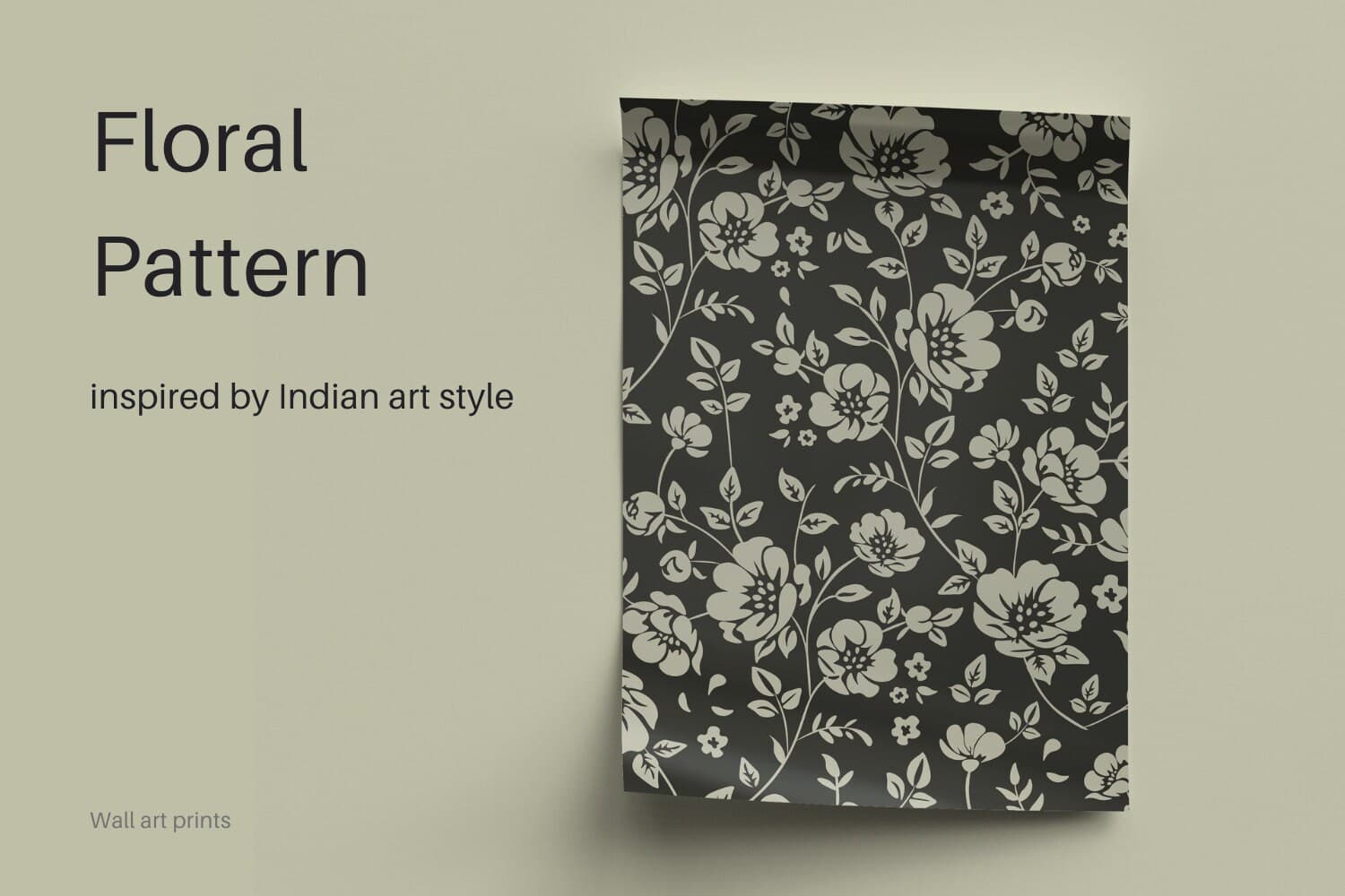 Indian Floral Art Print: Black and White Chintz Design (Digital Download) - image 4