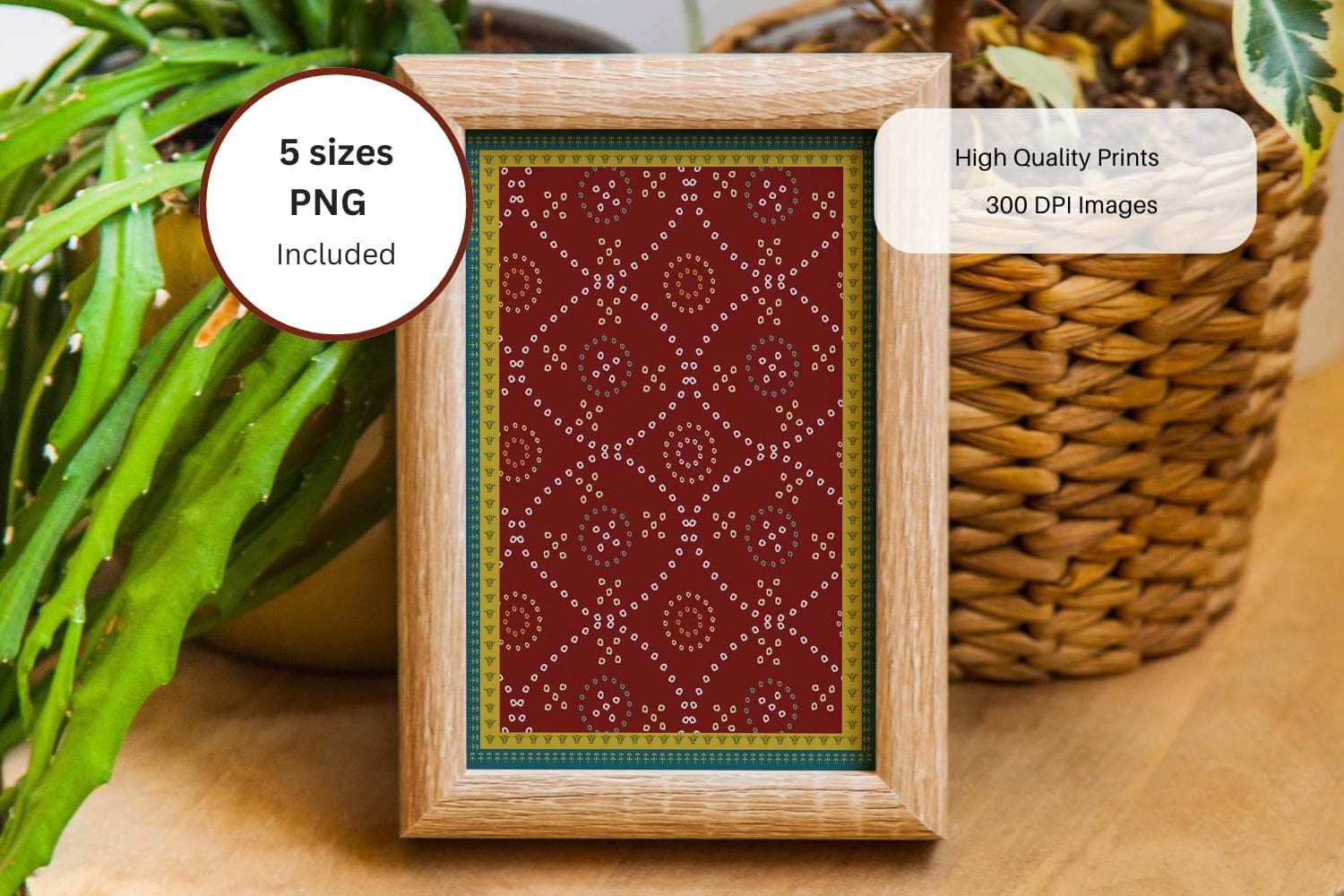 Bandhani Indian Wall Art: Maroon, Teal, and Mustard Print (Digital Download) - image 5