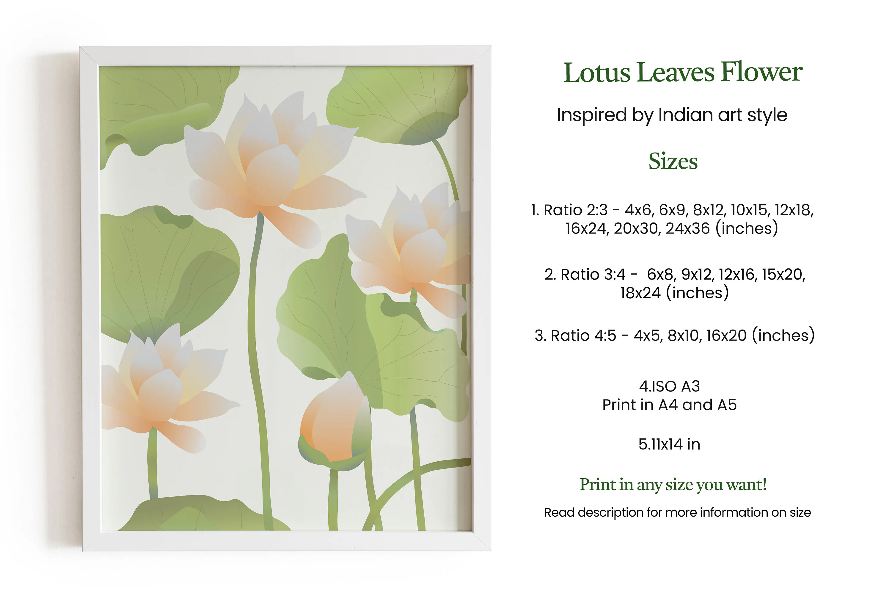 Lotus Wall Art, Traditional Indian Flower Print, Botanical Home Decor - image 5