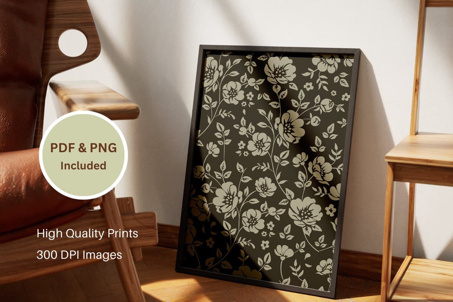 Indian Floral Art Print: Black and White Chintz Design (Digital Download) - image 3
