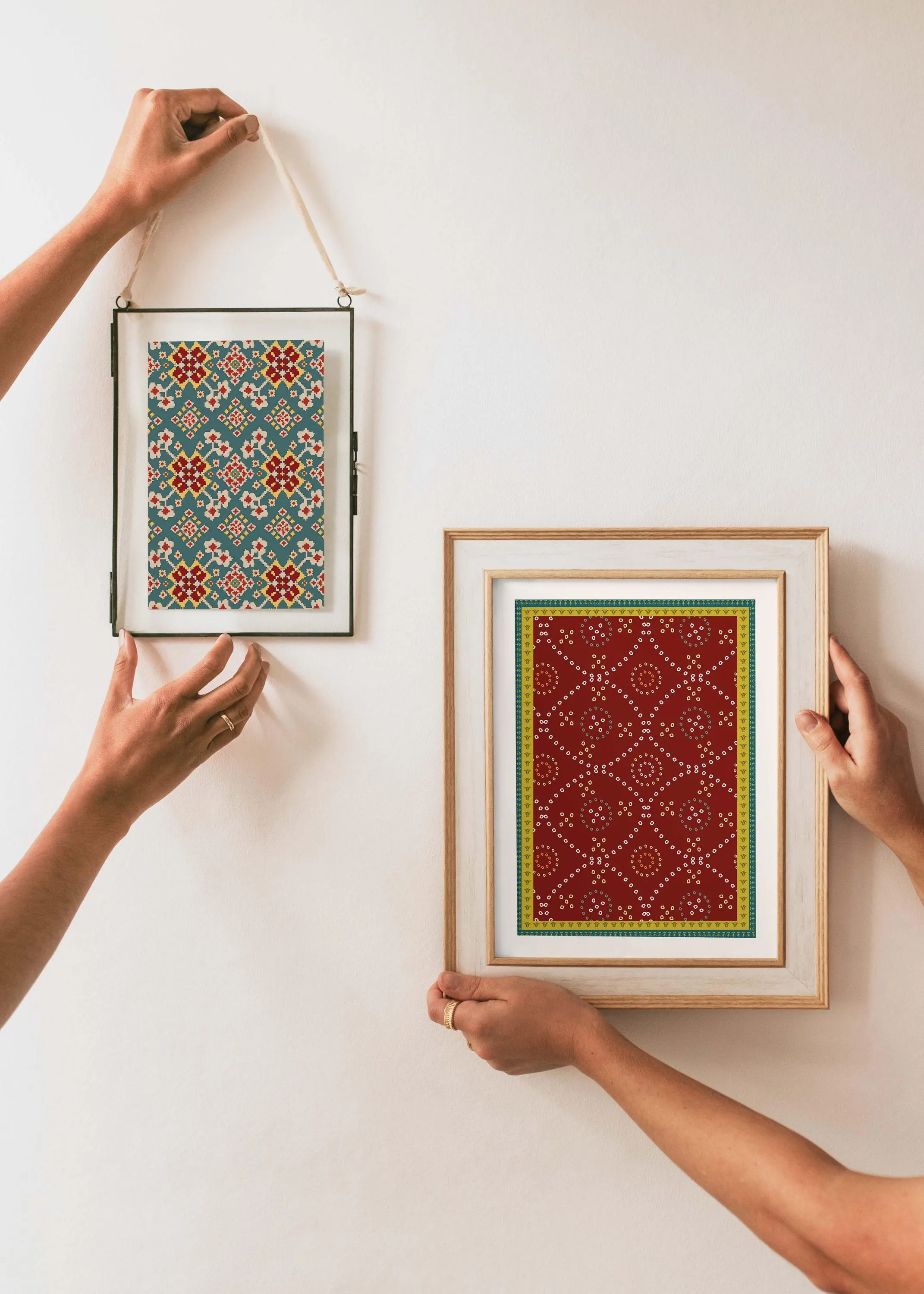 Bandhani Indian Wall Art: Maroon, Teal, and Mustard Print (Digital Download) - image 4