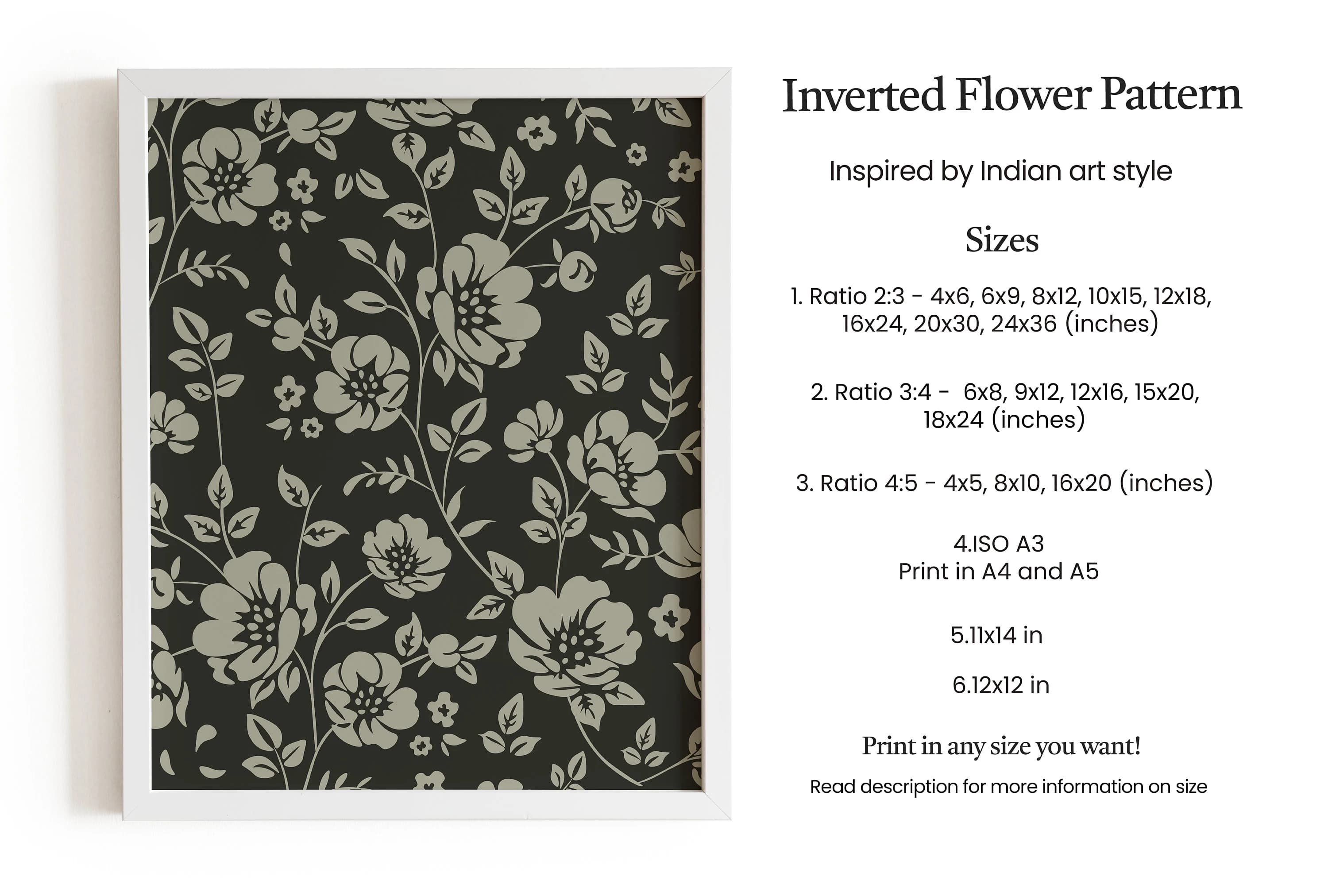 Indian Floral Art Print: Black and White Chintz Design (Digital Download) - image 5