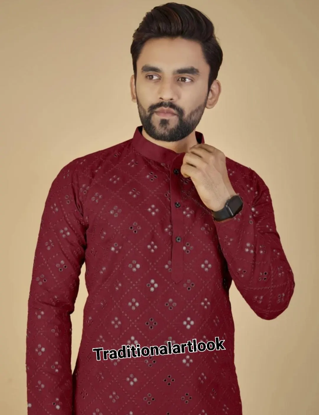 Mirror work kurta pajama set, Marron color Georgette Indian Wedding Outfits, - image 2
