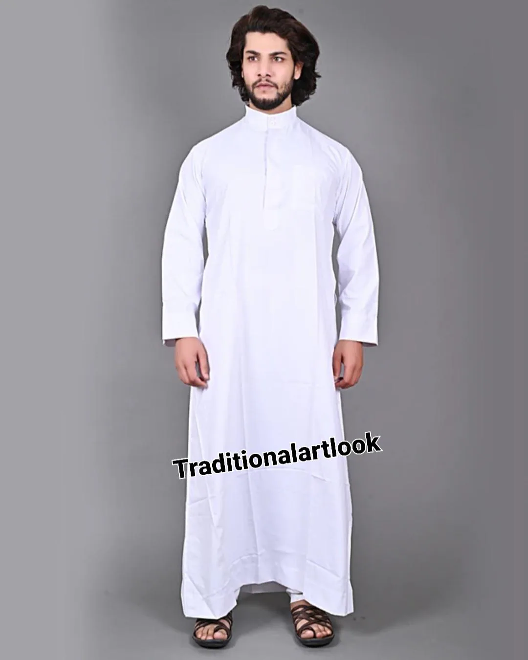 Man White color Cotton Jubba Thobe: Saudi Arabian Style Robe,