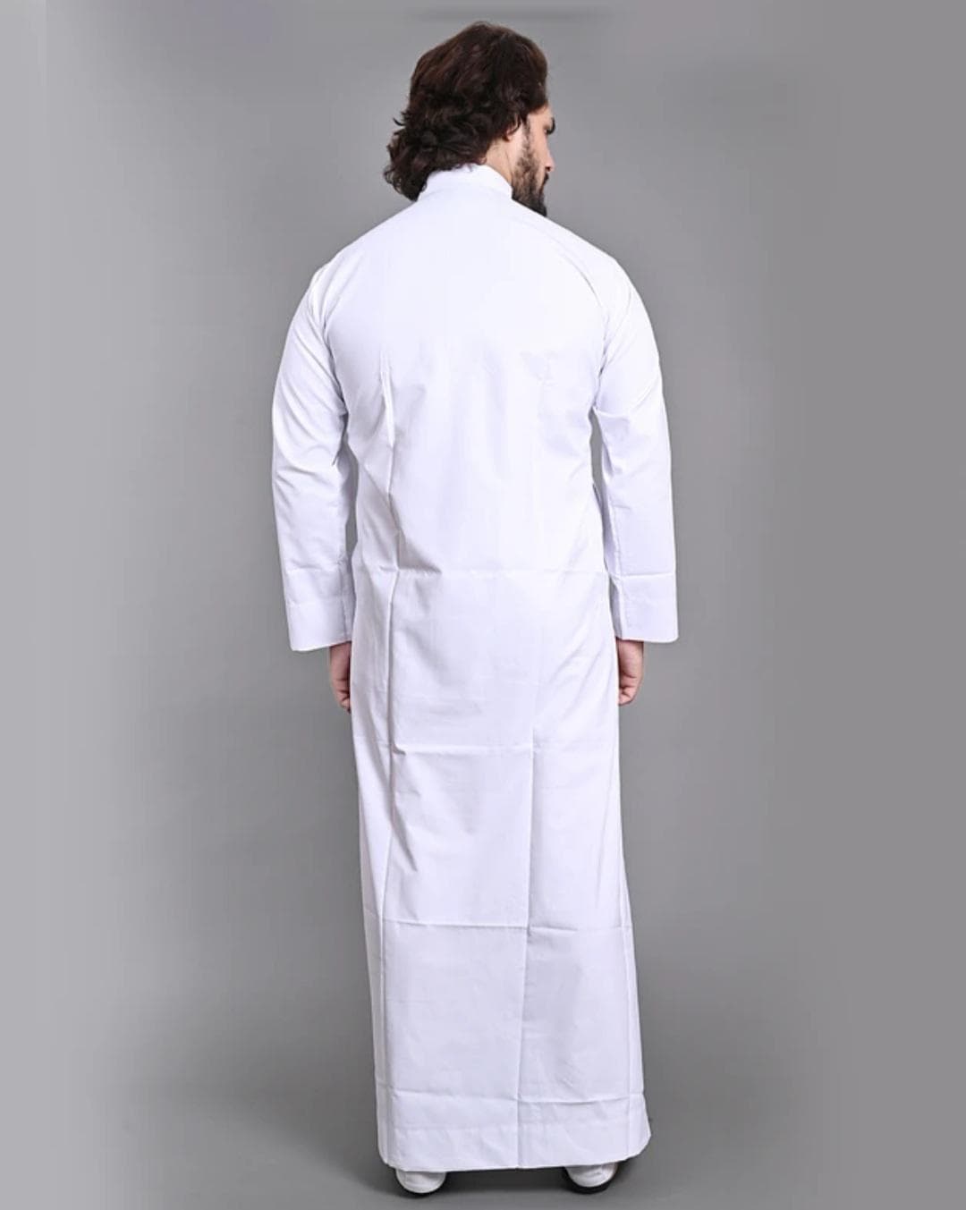 Man White color Cotton Jubba Thobe: Saudi Arabian Style Robe, - image 5