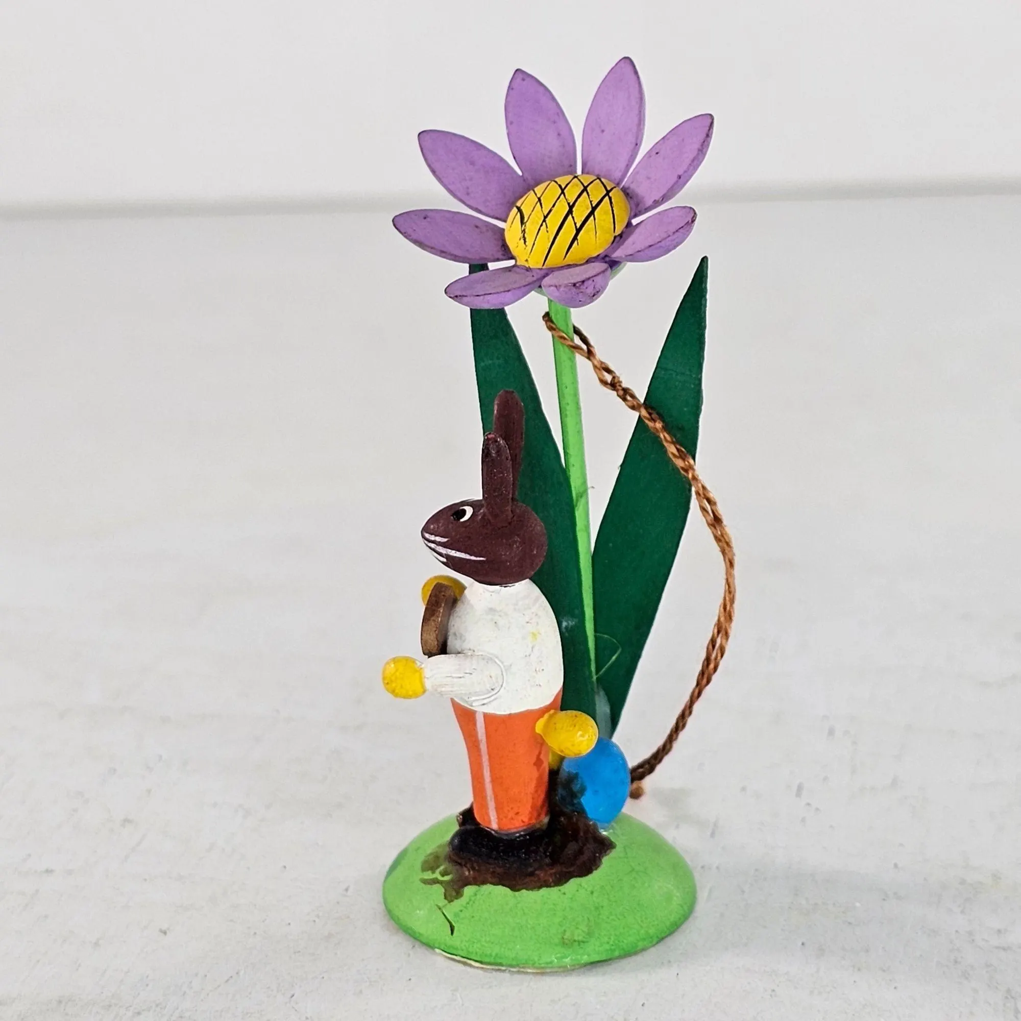 Vintage Germany Erzgebirge Painted Wood Bunny Rabbit Under Flower Easter Eggs - image 4