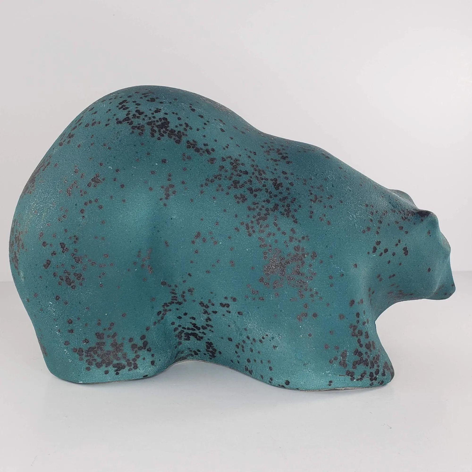 Foss Creek Pottery Tony Evans Bear Raku Green Black 10" - image 4