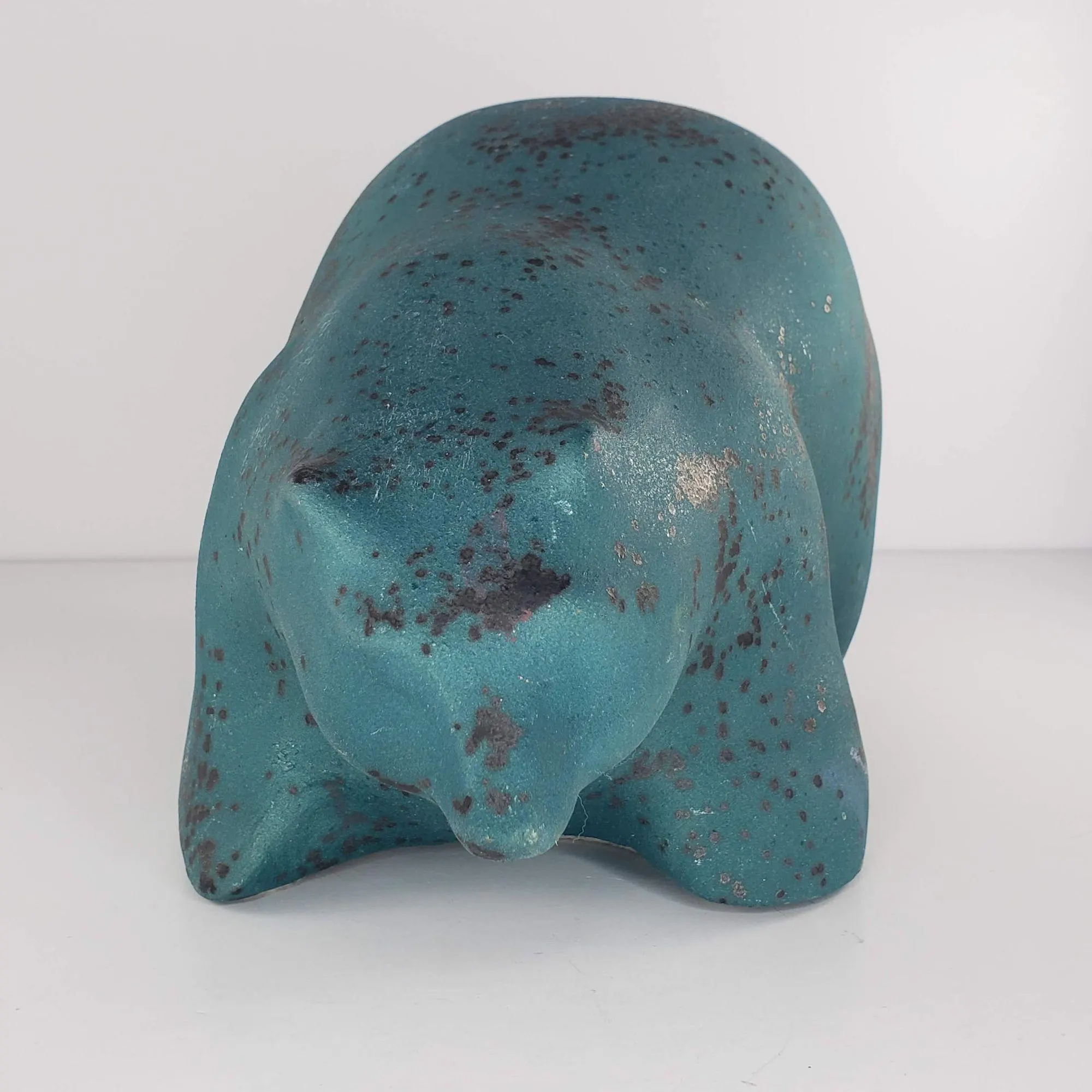 Foss Creek Pottery Tony Evans Bear Raku Green Black 10" - image 3
