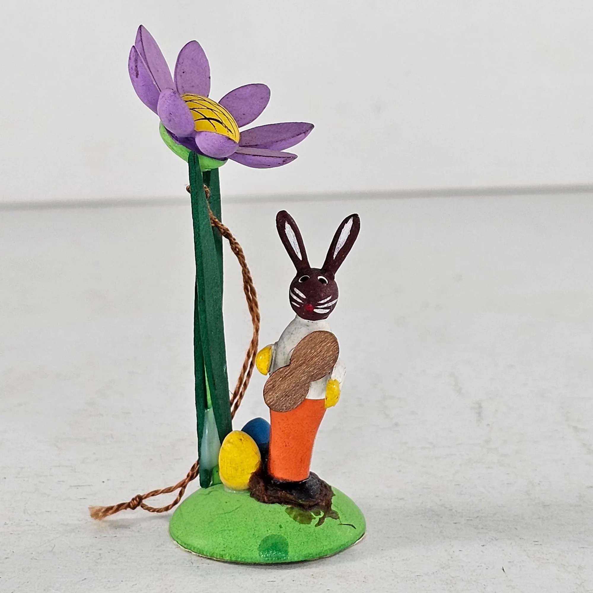Vintage Germany Erzgebirge Painted Wood Bunny Rabbit Under Flower Easter Eggs - image 3