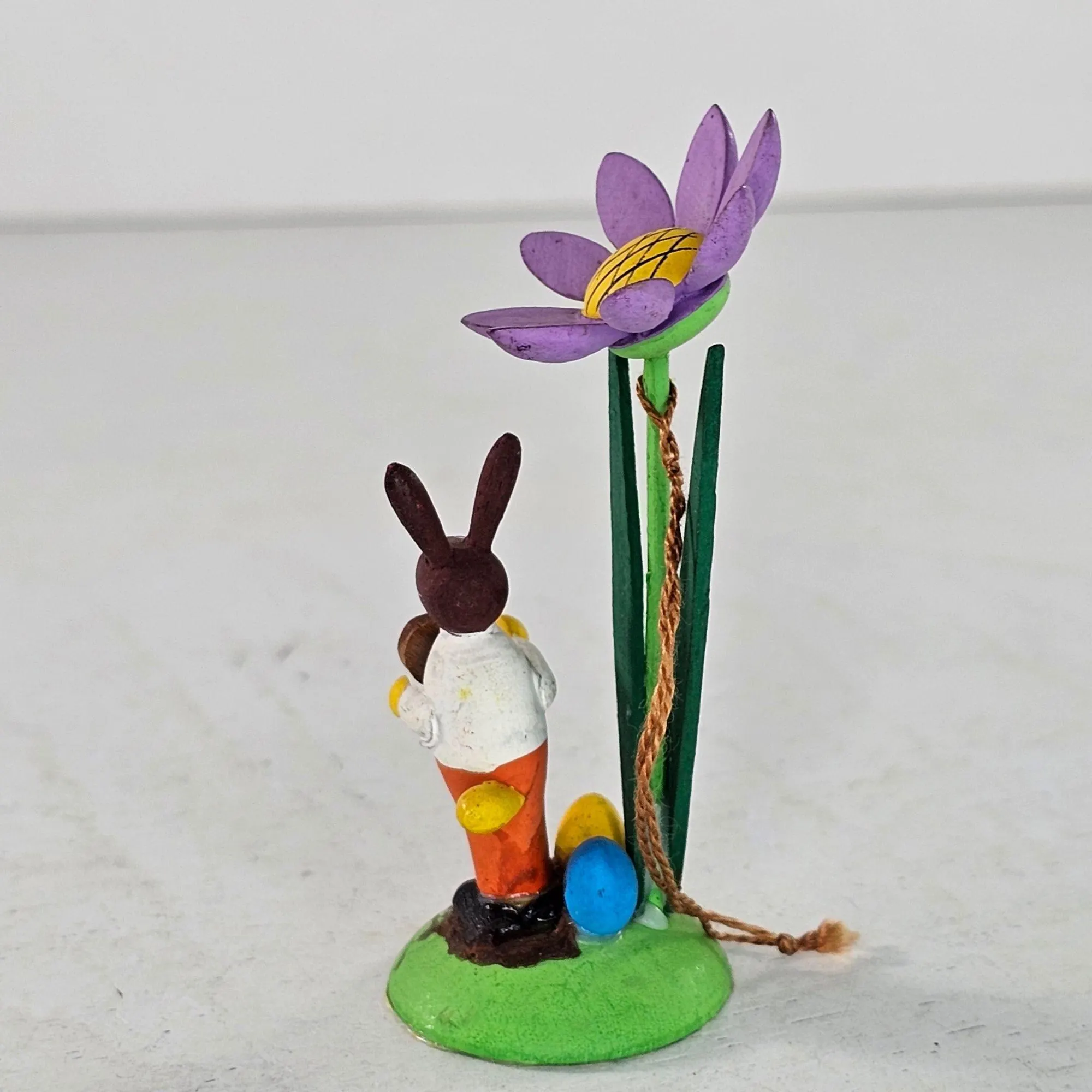 Vintage Germany Erzgebirge Painted Wood Bunny Rabbit Under Flower Easter Eggs - image 5