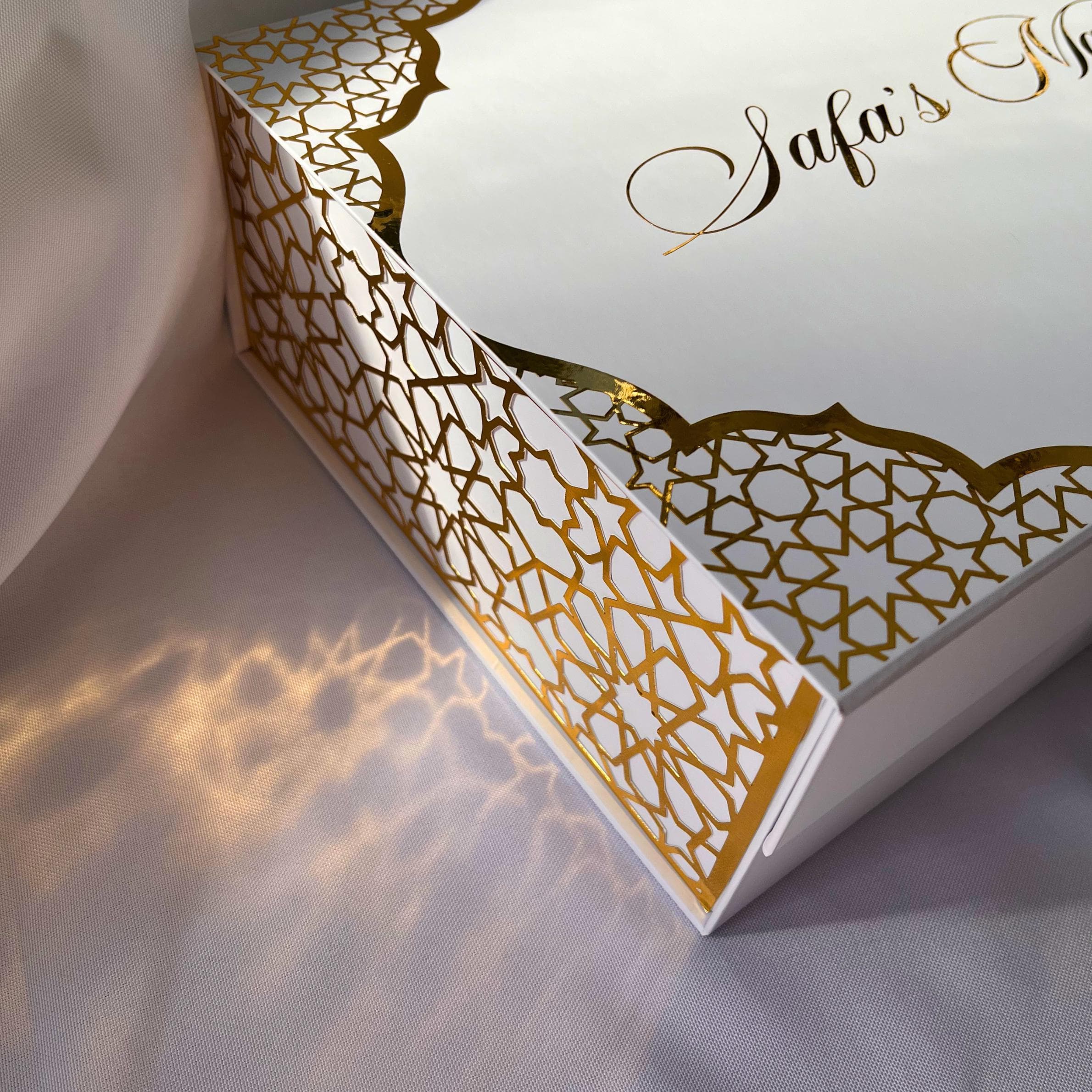Mahr Box Personalised with Names & Date - White + Gold Nikkah Keepsake - Islamic Wedding Gift - image 5