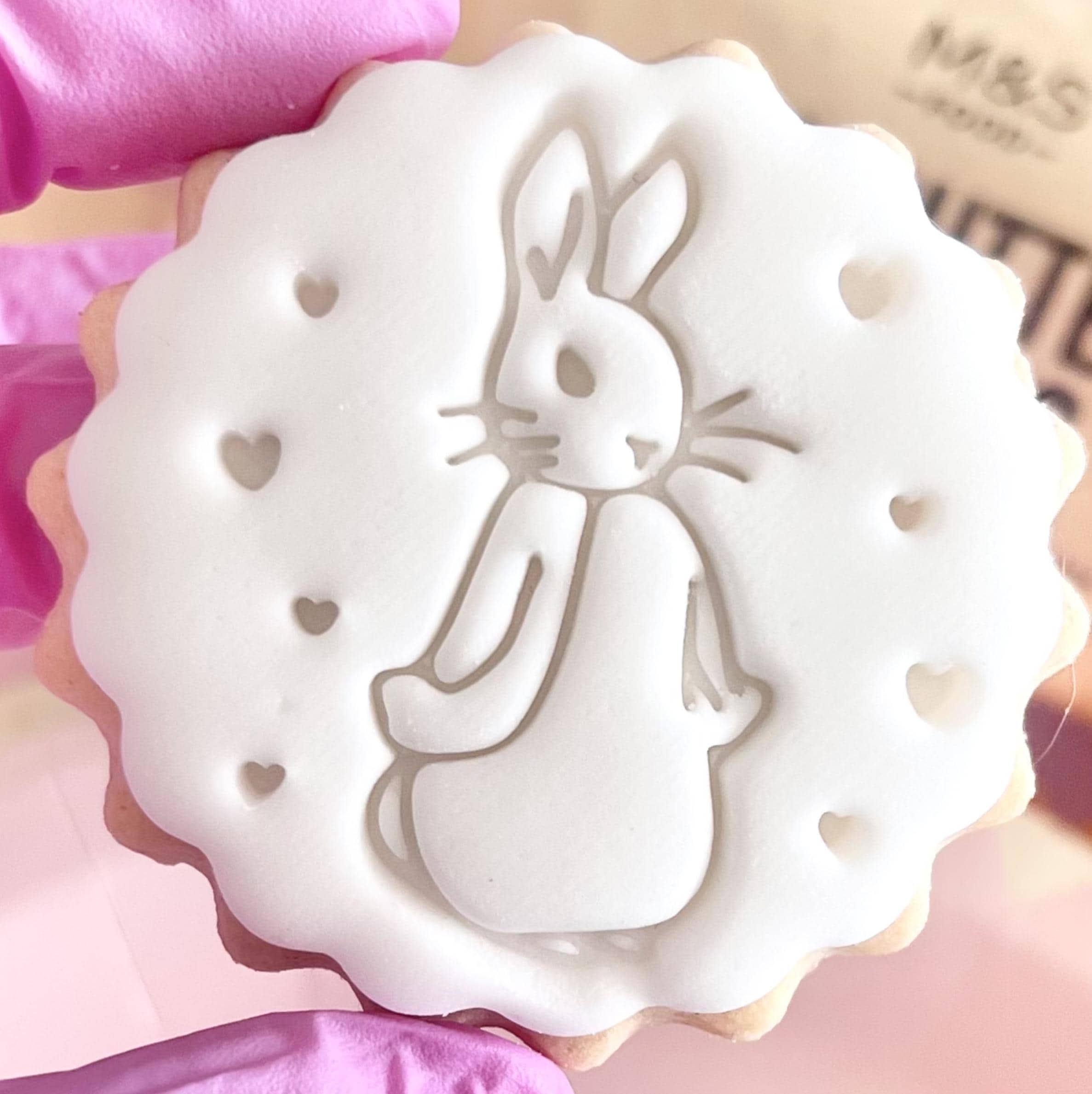 Rabbit cookie cutter fondant stamp embosser 1st Birthday baby shower biscuit diy party favours m&s biscuits decoration rabbit hearts