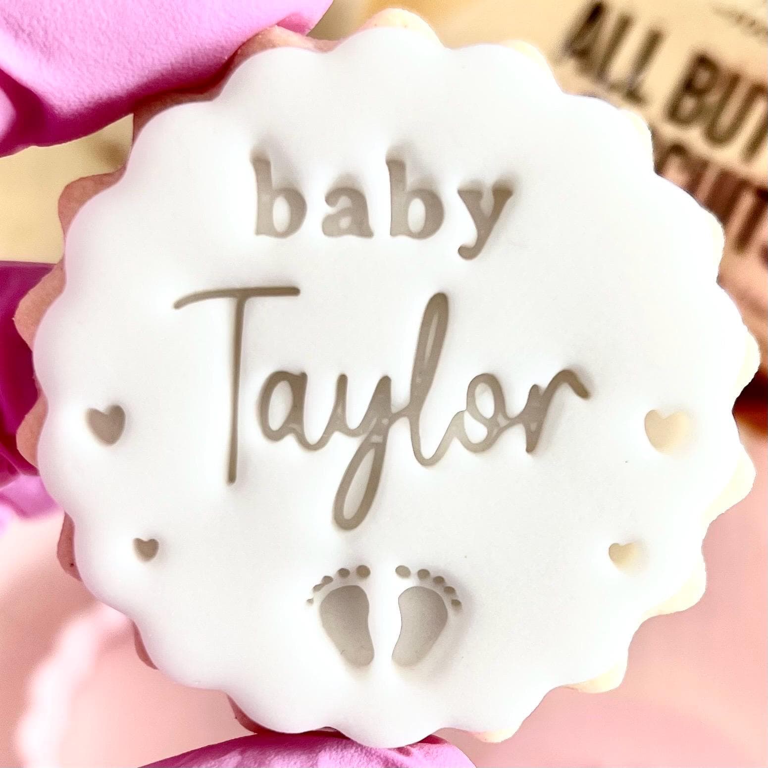 Customised baby shower fondant stamp embosser custom personalised biscuit cookies cutter cupcake topper m and s m&s birthday any name feet