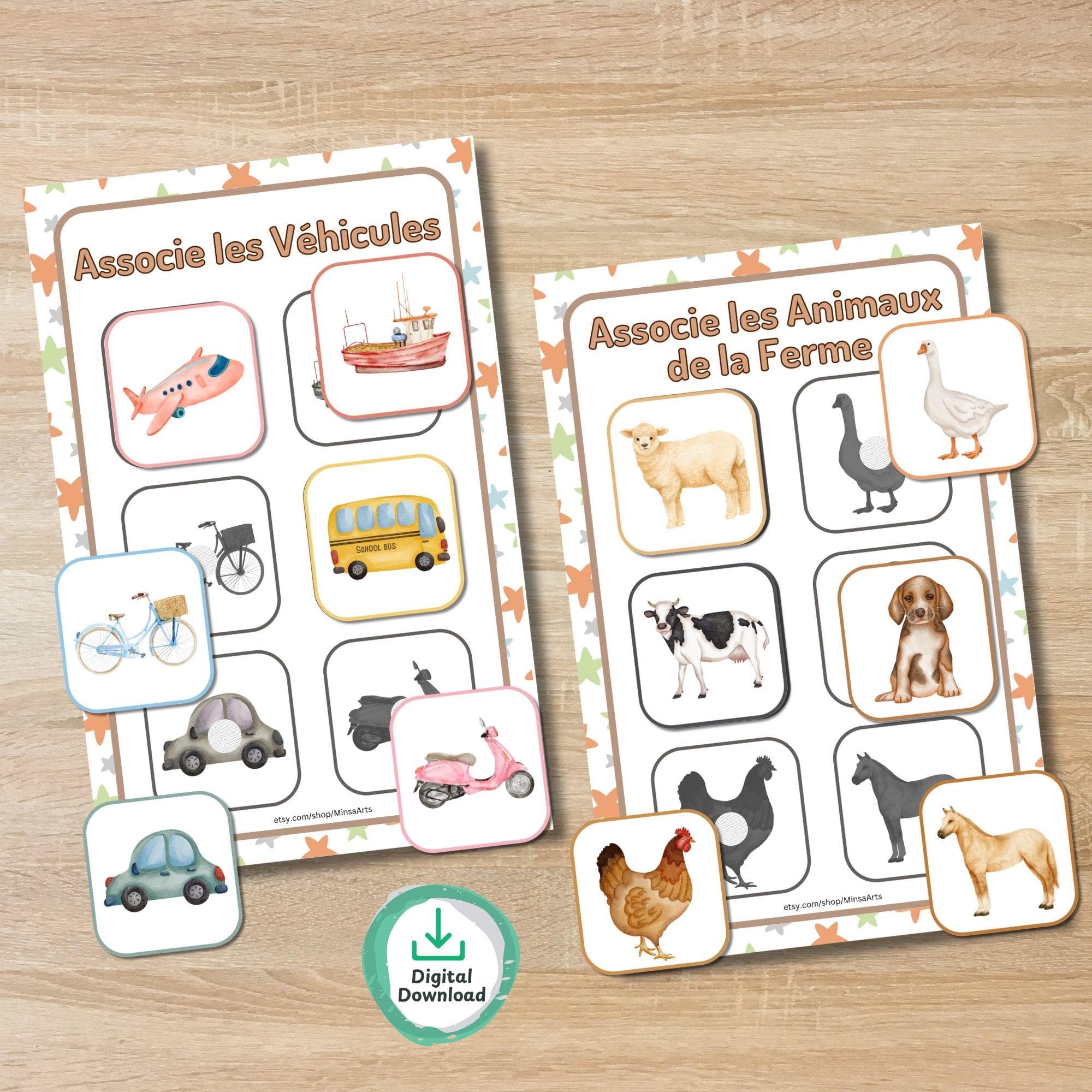 Mini Busy Book Imprimable pour Tout-Petits Activité Maternelle Associe Fruits, Formes Couleurs Oiseaux Animaux de Ferme de Mer et Sauvages