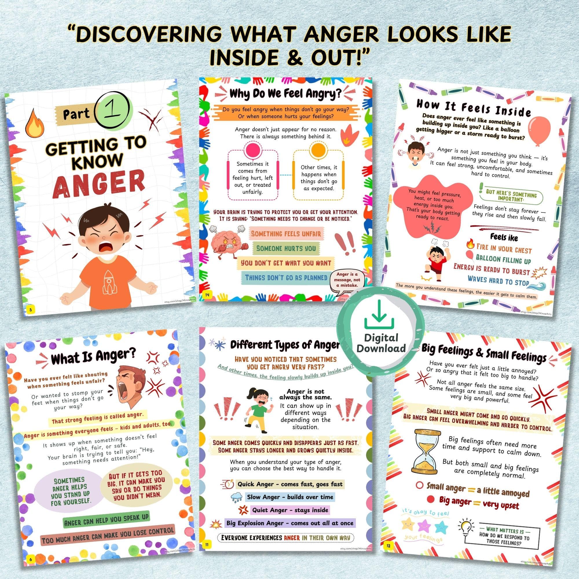 Anger Management & Coping Skills Workbook for Kids Printable, Emotional Regulation Calm Down Activities Big Feelings SEL Worksheets DBT Card - image 3