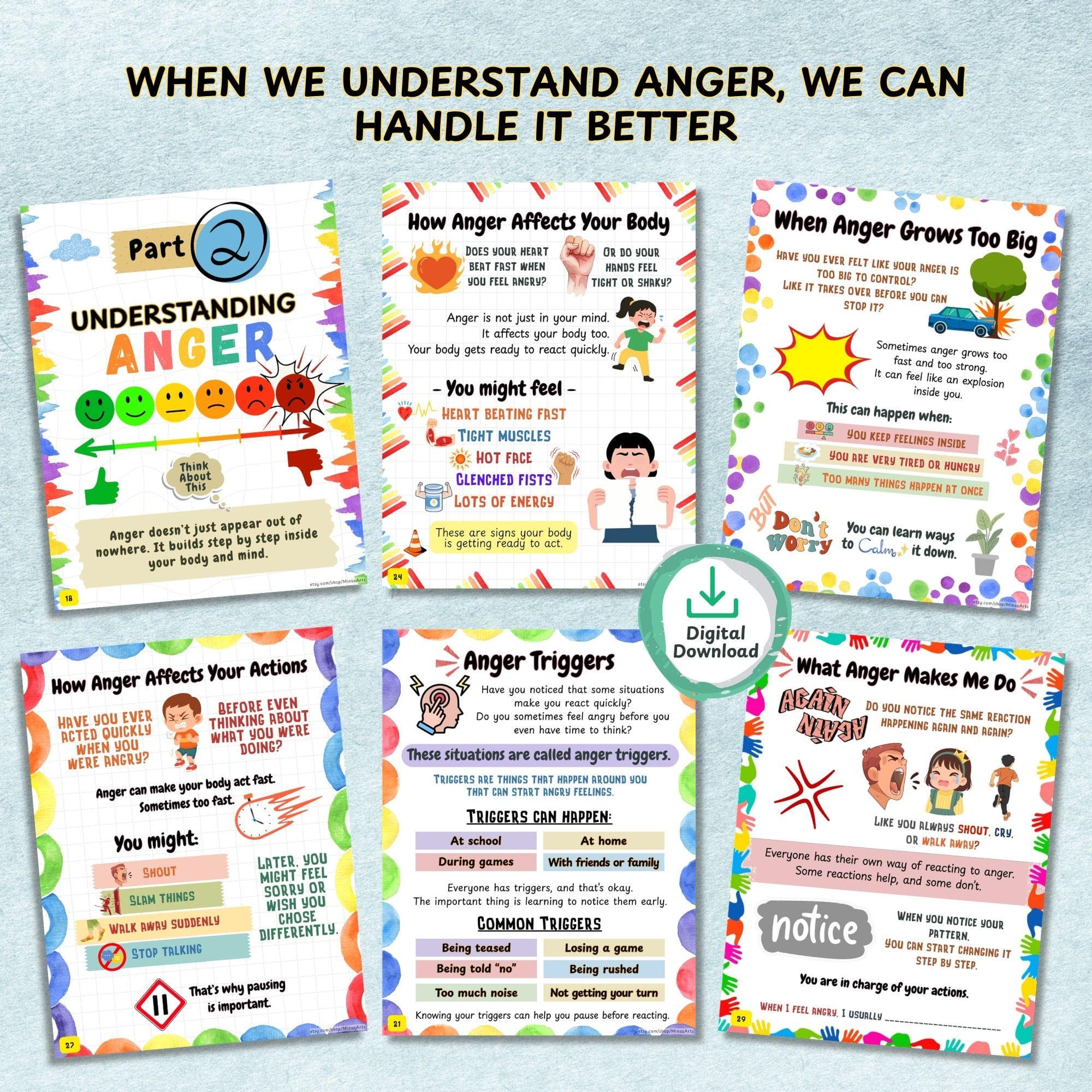 Anger Management & Coping Skills Workbook for Kids Printable, Emotional Regulation Calm Down Activities Big Feelings SEL Worksheets DBT Card - image 5