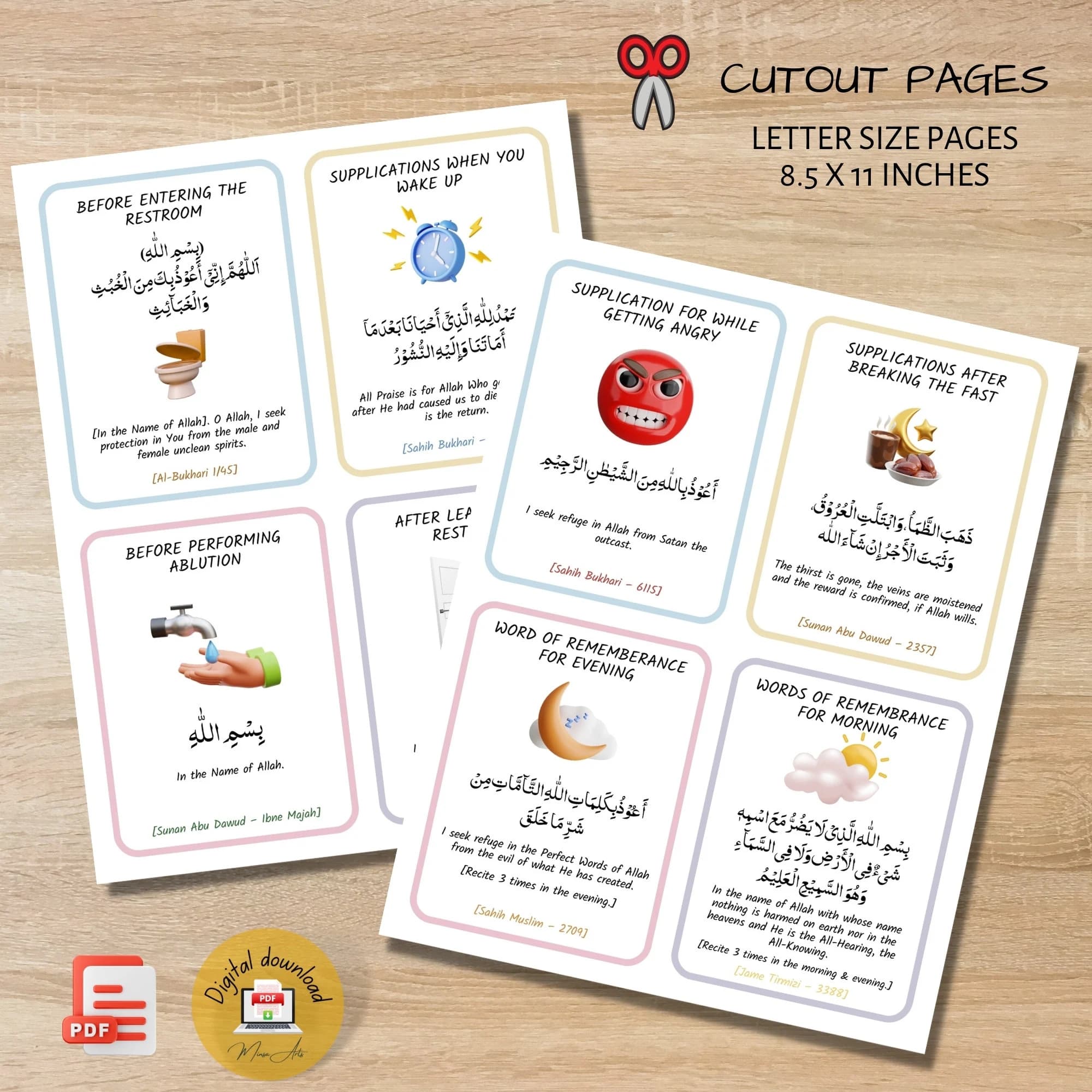 Islamic Dua Flashcards for Kids, Printable Prophets Daily Dua for Children