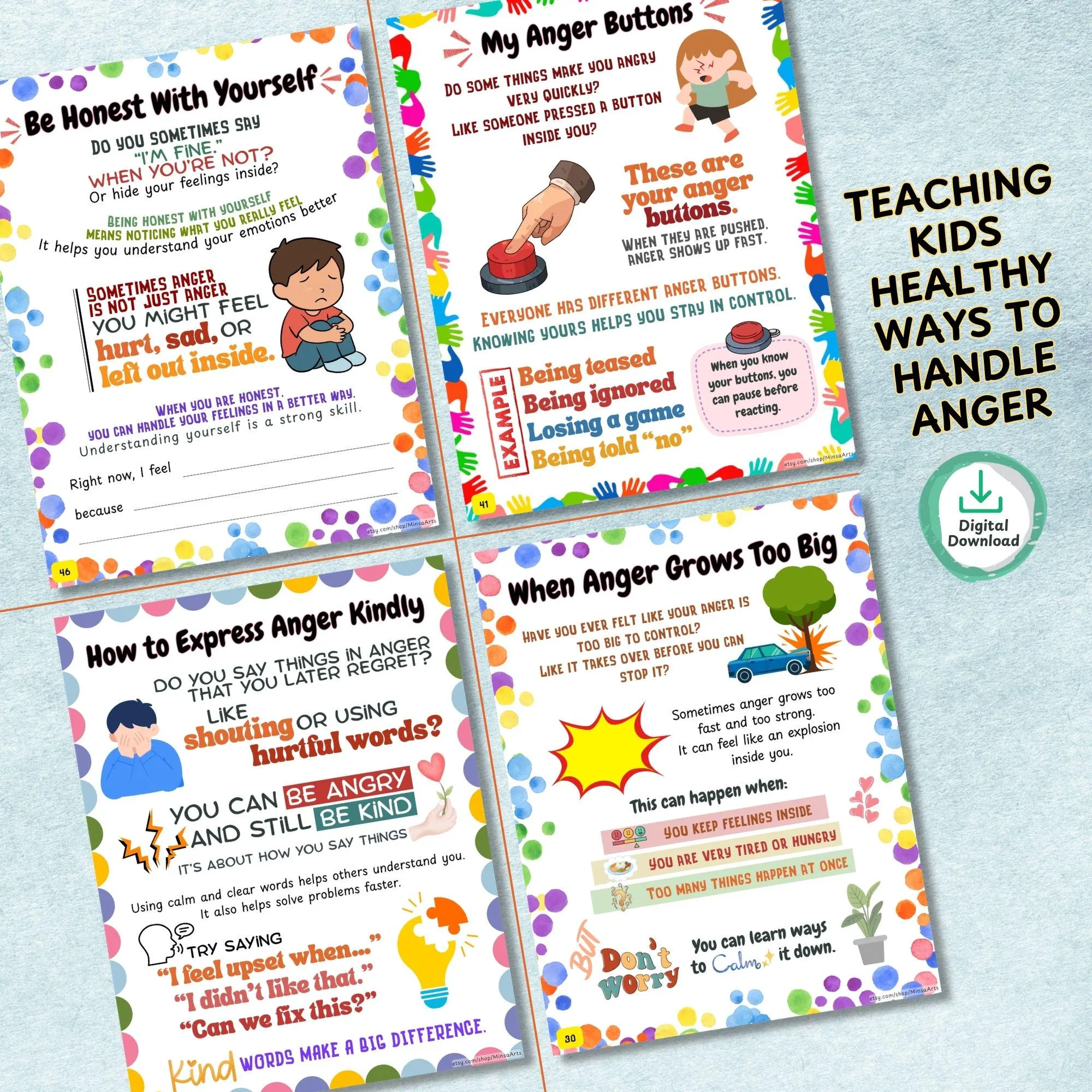 Anger Management & Coping Skills Workbook for Kids Printable, Emotional Regulation Calm Down Activities Big Feelings SEL Worksheets DBT Card - image 4