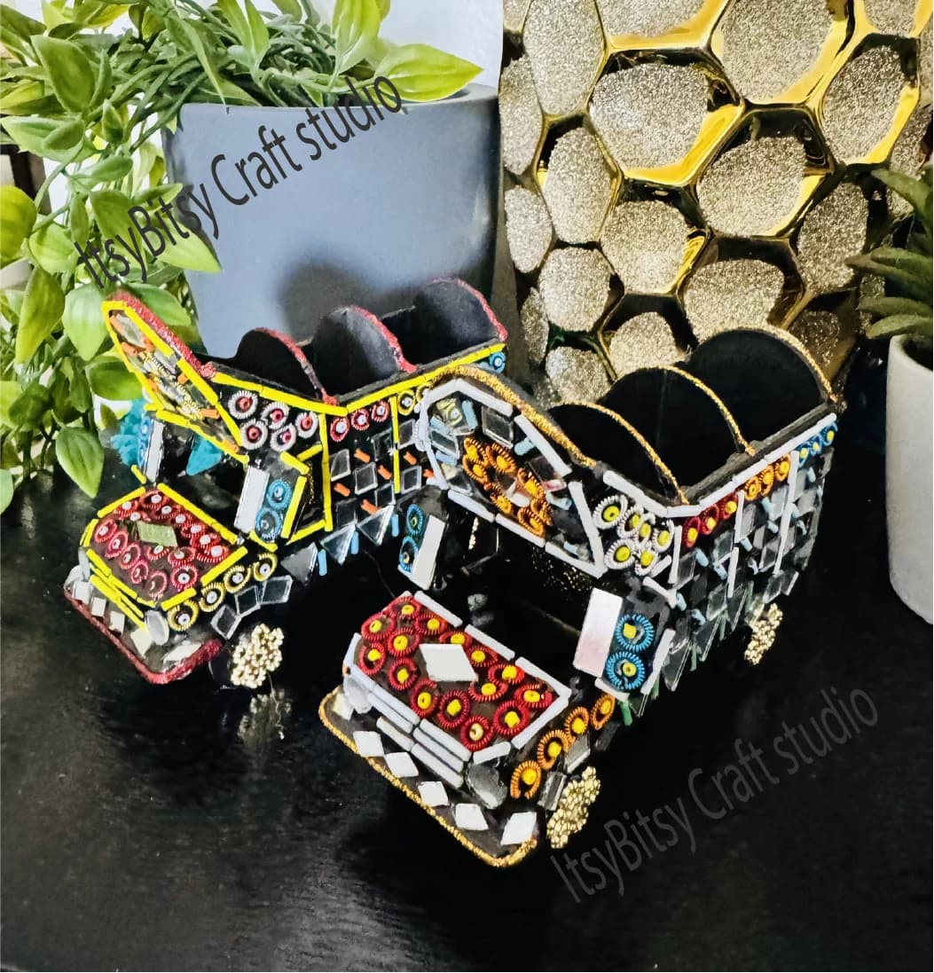 Handcrafted Pakistani Truck Art Decor: Ethnic Mirror Work Truck - image 5