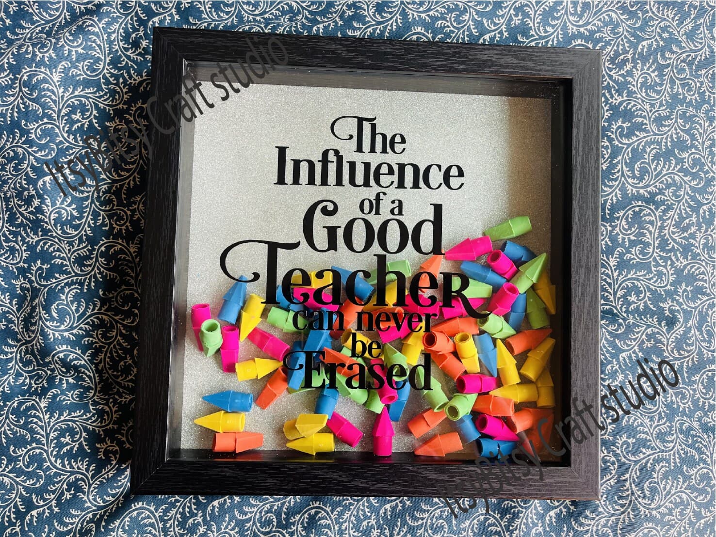 Teacher Appreciation Shadow Box: Eraser Cap Gift, Customized Quote - image 3