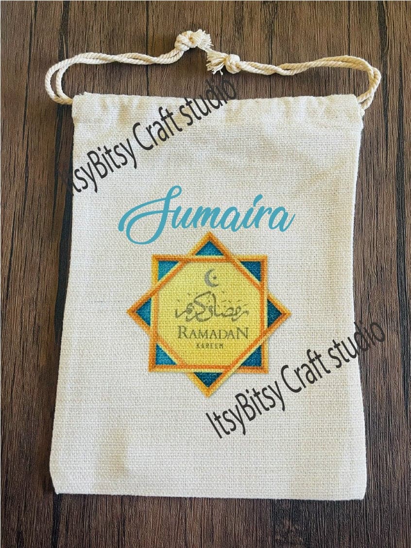 Personalized Ramadan Favor Bags, Eid Gift Drawstring Pouches, Ramadan canvas bags, Ramadan favor bag, Ramadan pouch, Ramadan goodie bag, Eid - image 5