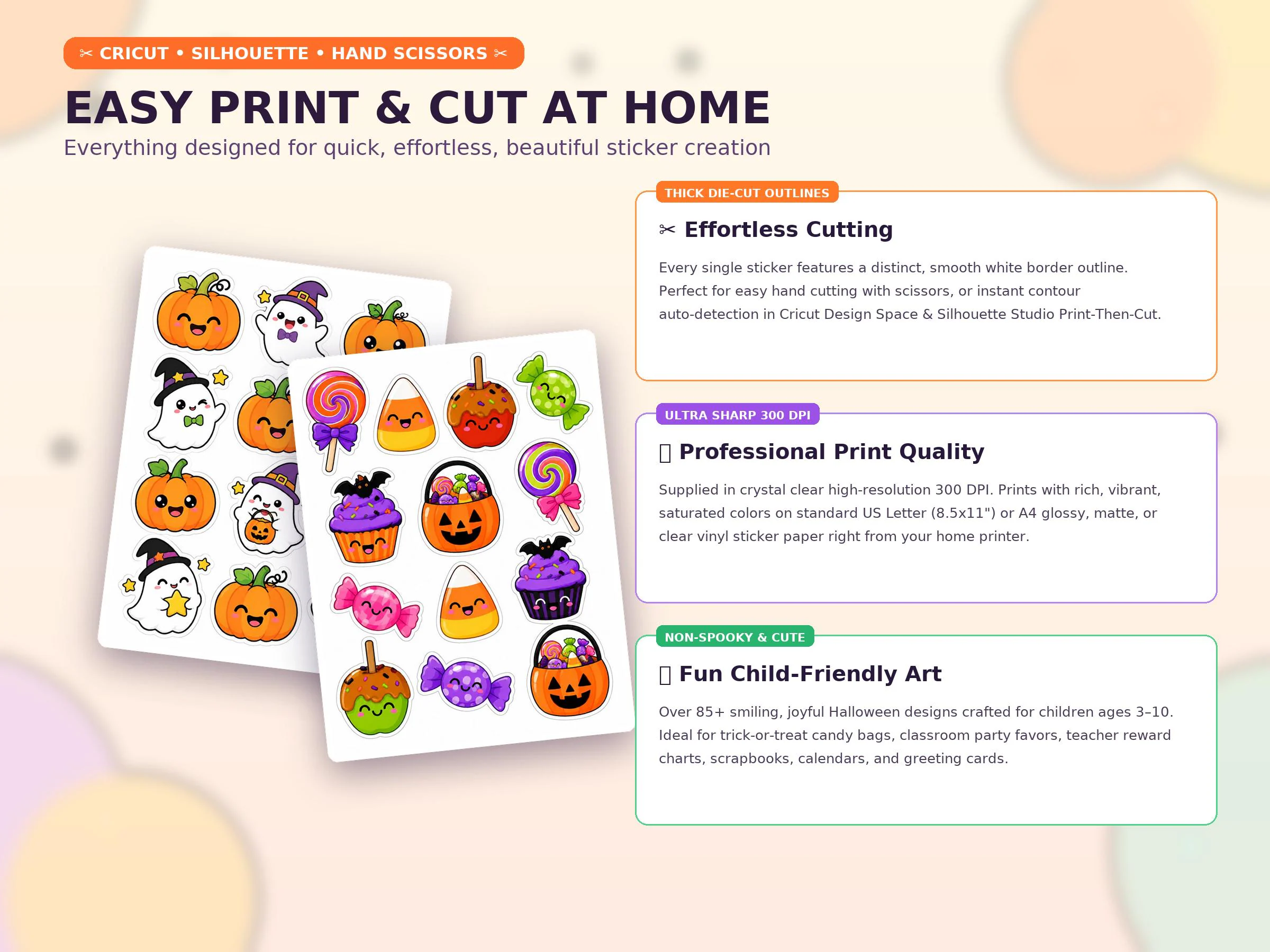 Cute Halloween Printable Stickers, Kids Halloween Sticker Bundle, Digital Download Sticker Sheets, Ghost Pumpkin Treat Bags - image 5