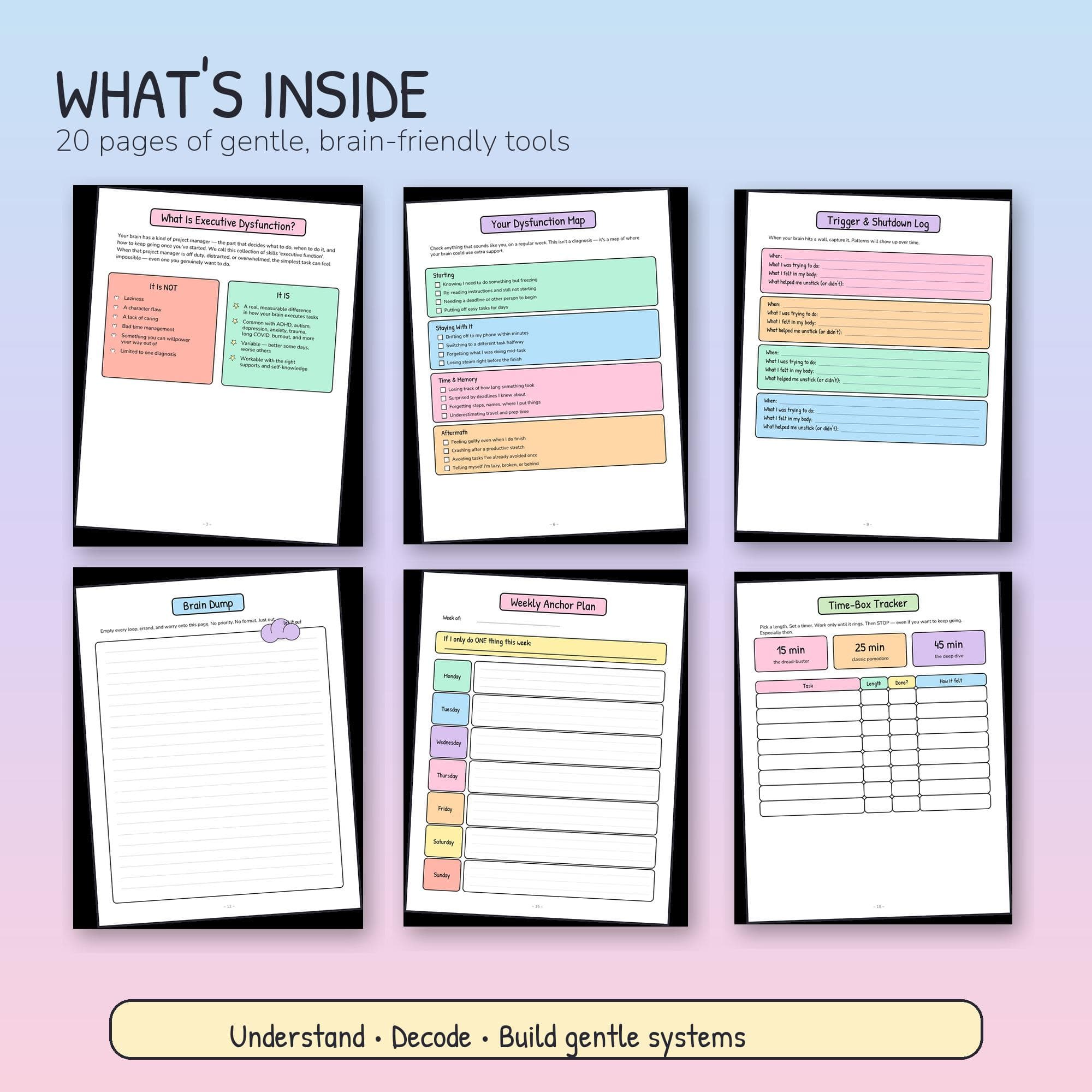 Gentle Executive Dysfunction Workbook | ADHD Brain Dump, Task Breakdown, Anchor Plan (Printable PDF) - image 3
