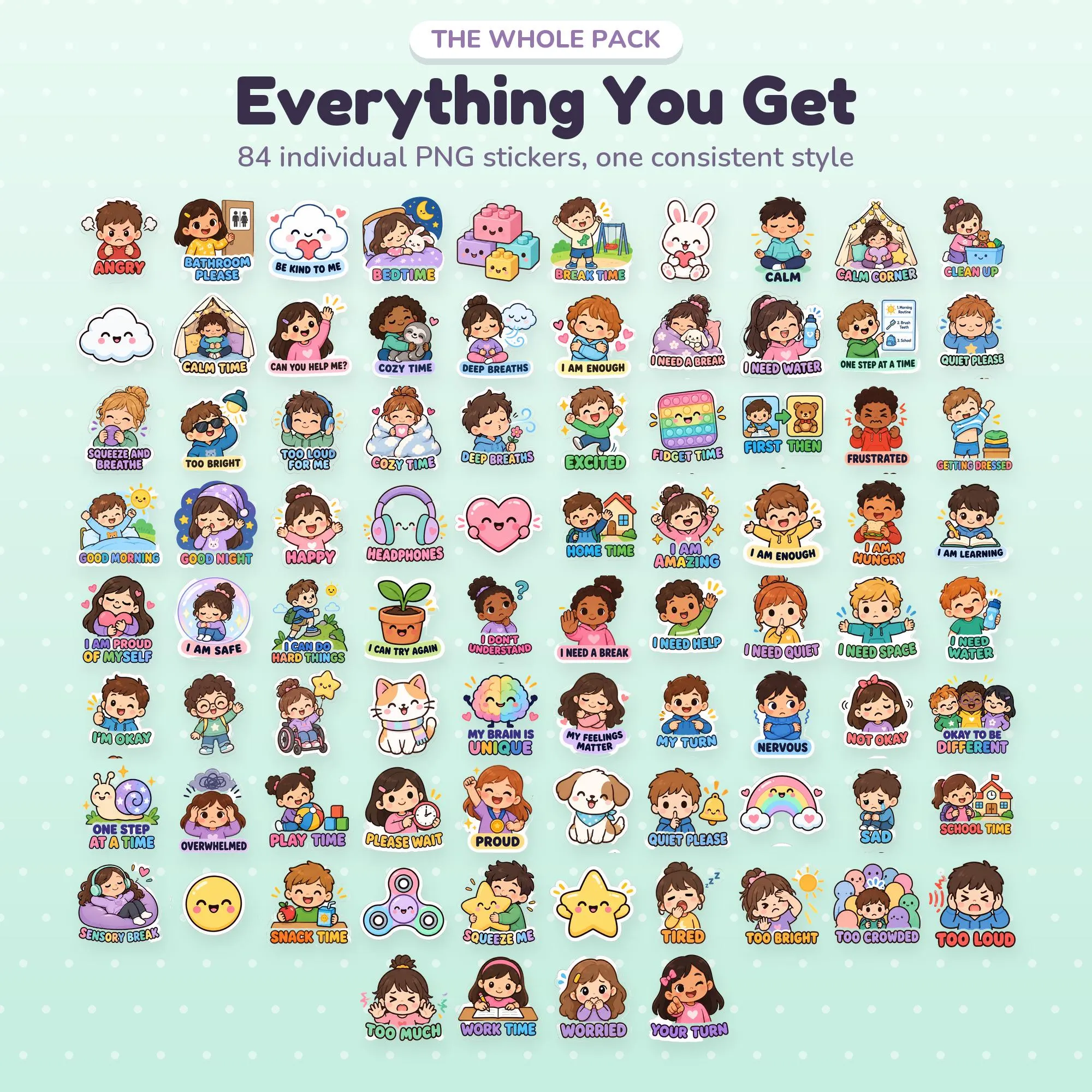 84 Autism Visual Support Stickers: Emotions, Communication, Sensory (Digital Download) - image 3
