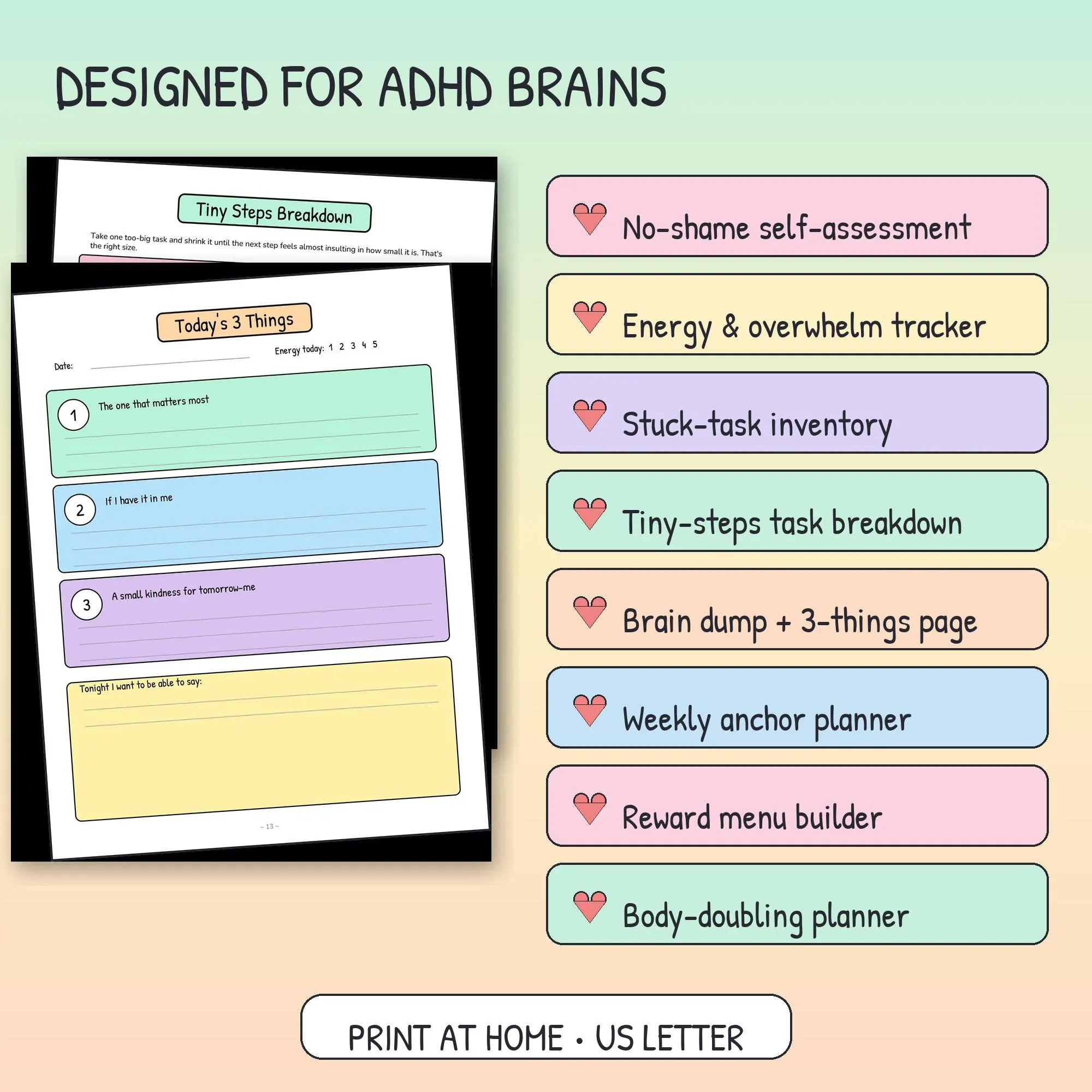 Gentle Executive Dysfunction Workbook | ADHD Brain Dump, Task Breakdown, Anchor Plan (Printable PDF) - image 4