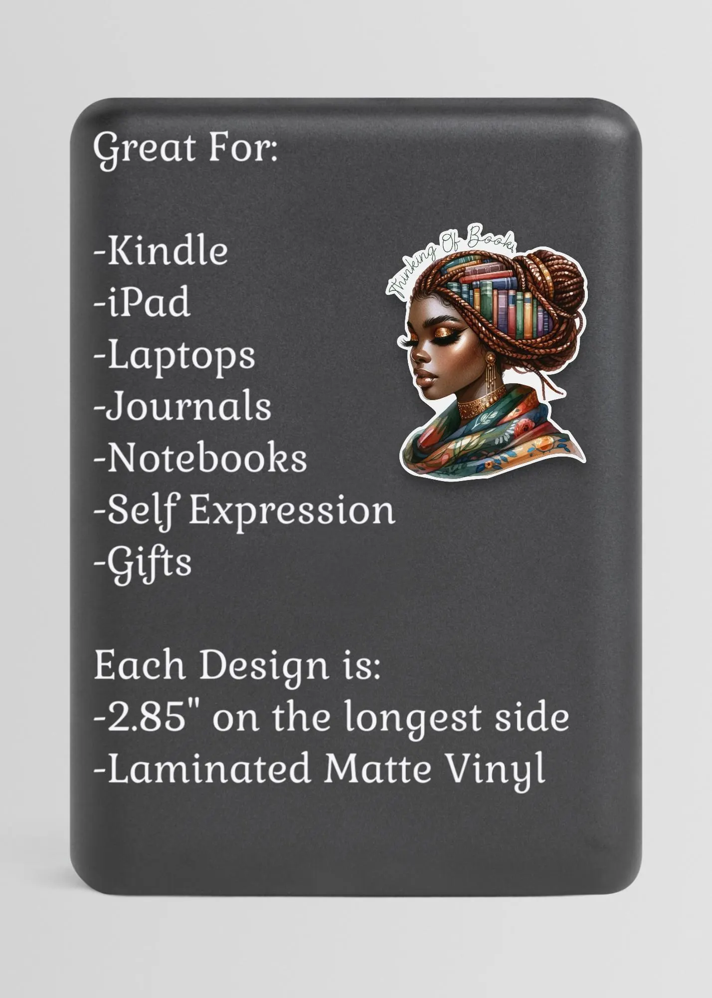 Thinking of Books Sticker, Black Woman Who Loves to Read, Black Girl Stationery, African American Book Lover, Bookworm, Kindle Sticker, Afro - image 4