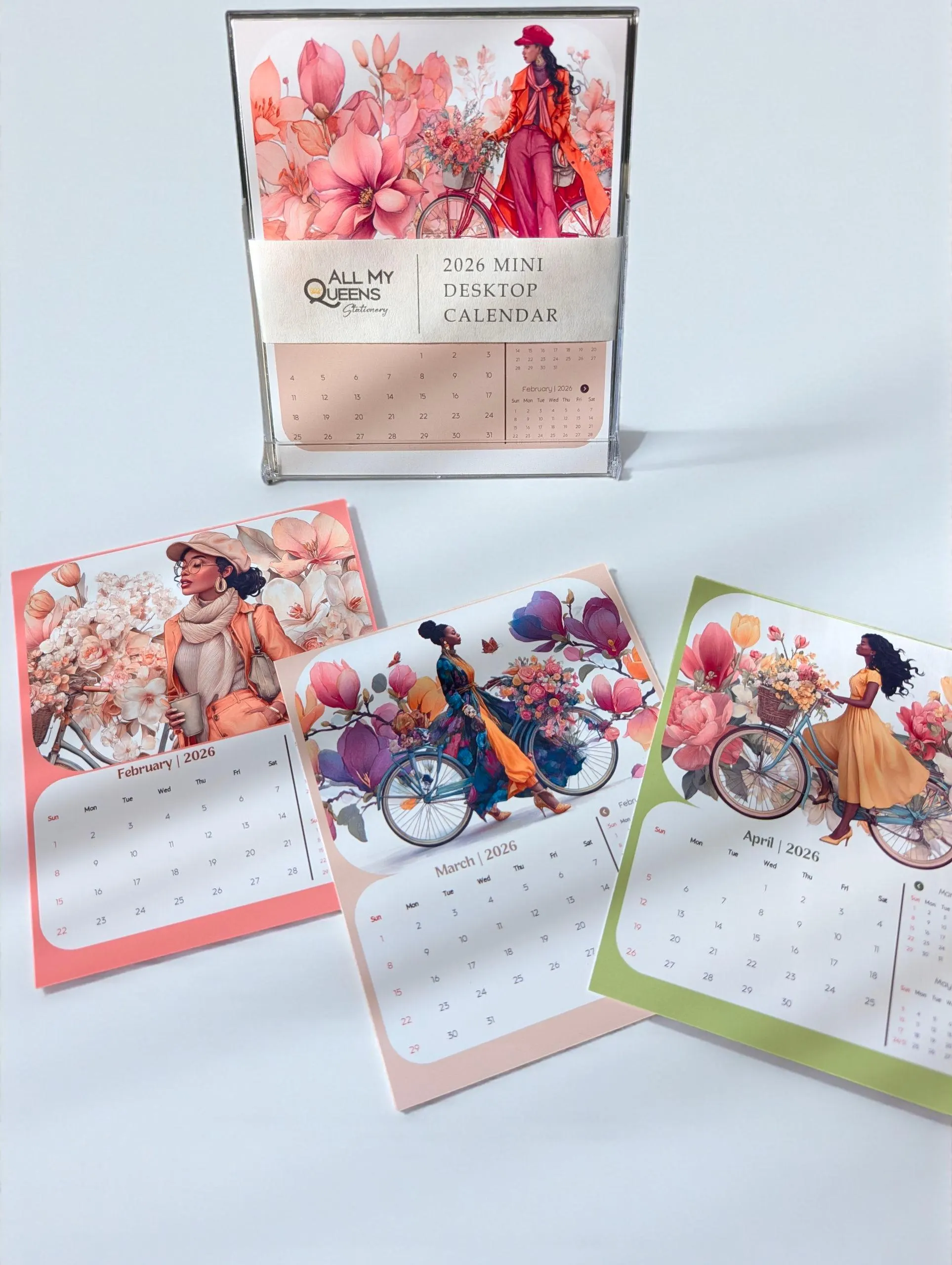 2027 Black Woman Floral Mini Desktop Calendar, 12 Individual Monthly Cards, Black Girl Calendar, Book Lover, Office Decor, Reading Nook - image 3