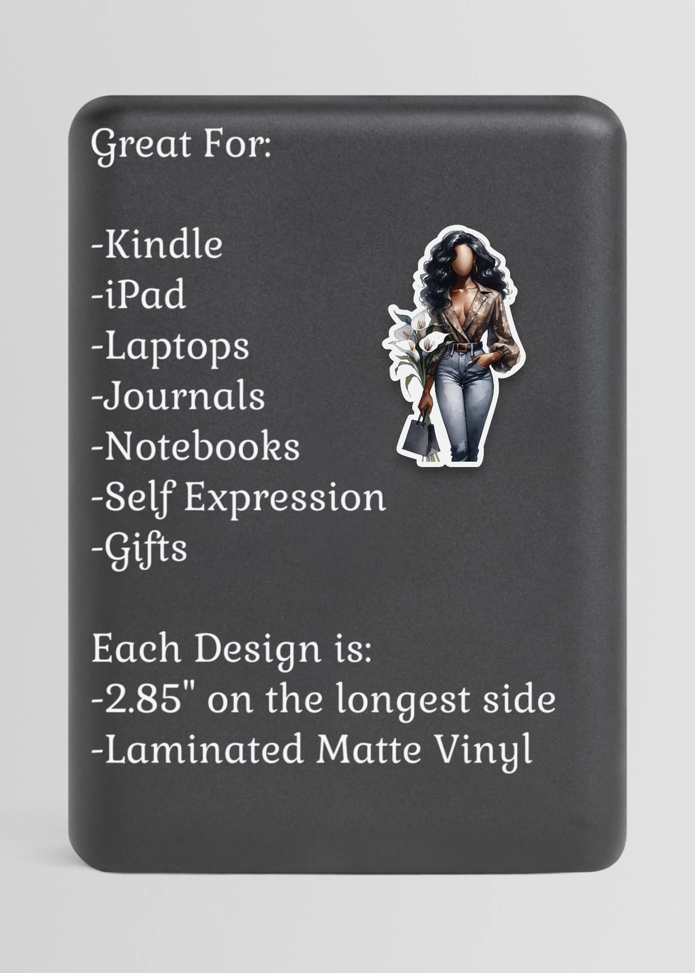 Black Woman with Flowers Sticker, Black Girl Sticker, Melanin Sticker, Calla Lilies, Kindle Sticker, Flower Lover, Faceless, Fashion Doll - image 3