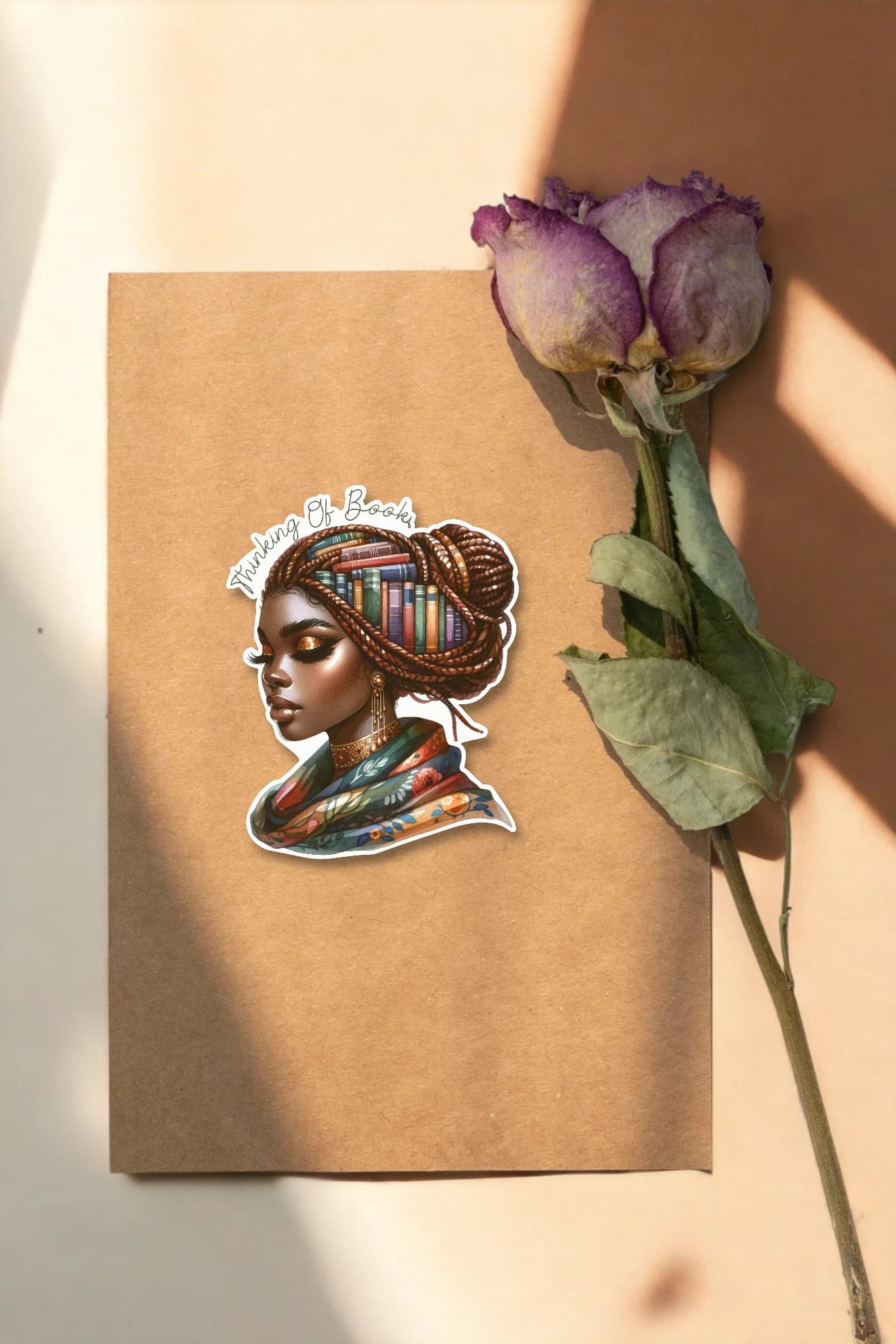 Thinking of Books Sticker, Black Woman Who Loves to Read, Black Girl Stationery, African American Book Lover, Bookworm, Kindle Sticker, Afro - image 3