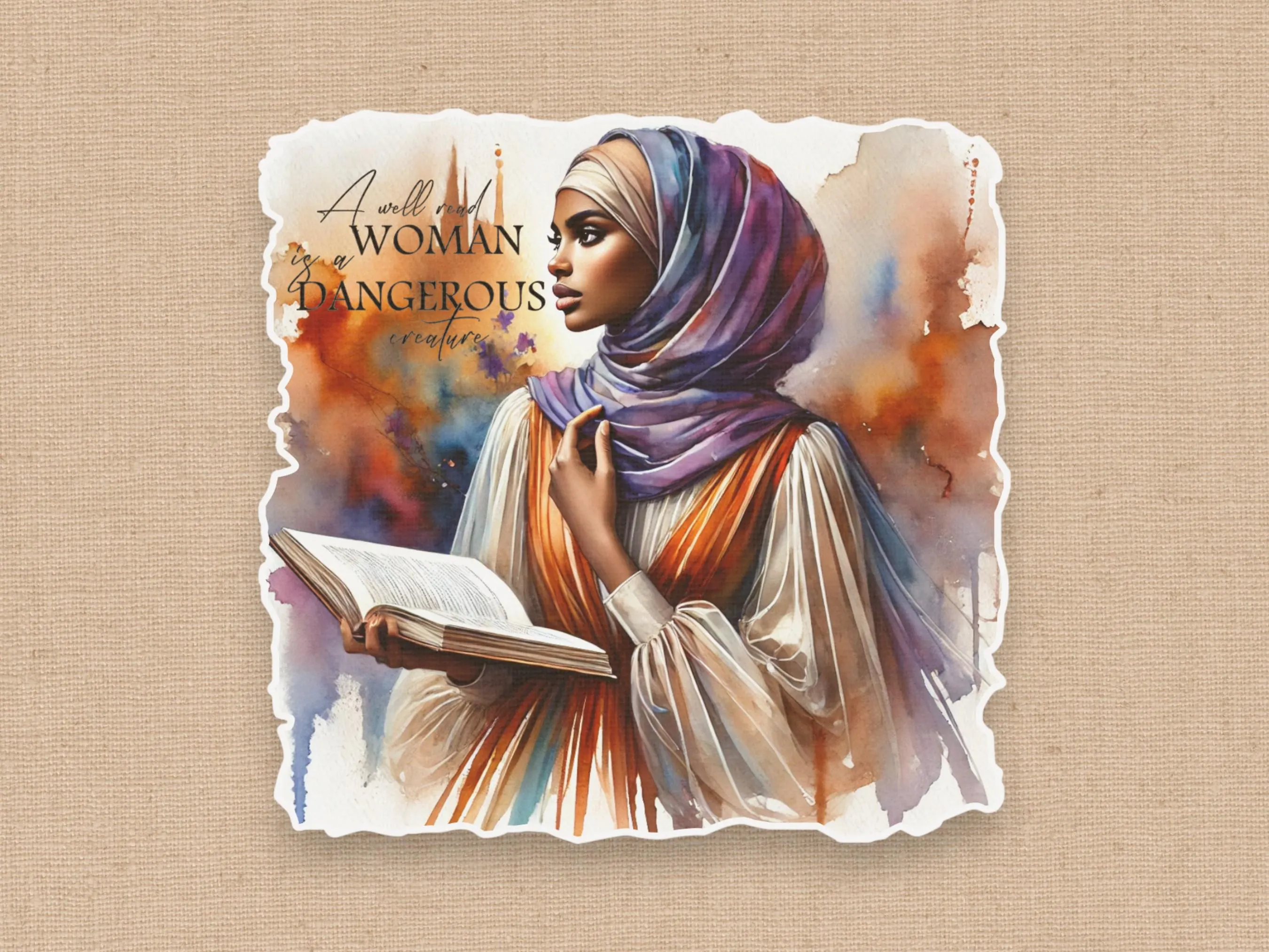 Well Read Black Woman Sticker, Black Hijabi Woman Who Loves to Read, Black Girl Stationery, African American Book Lover, Kindle Sticker - image 3