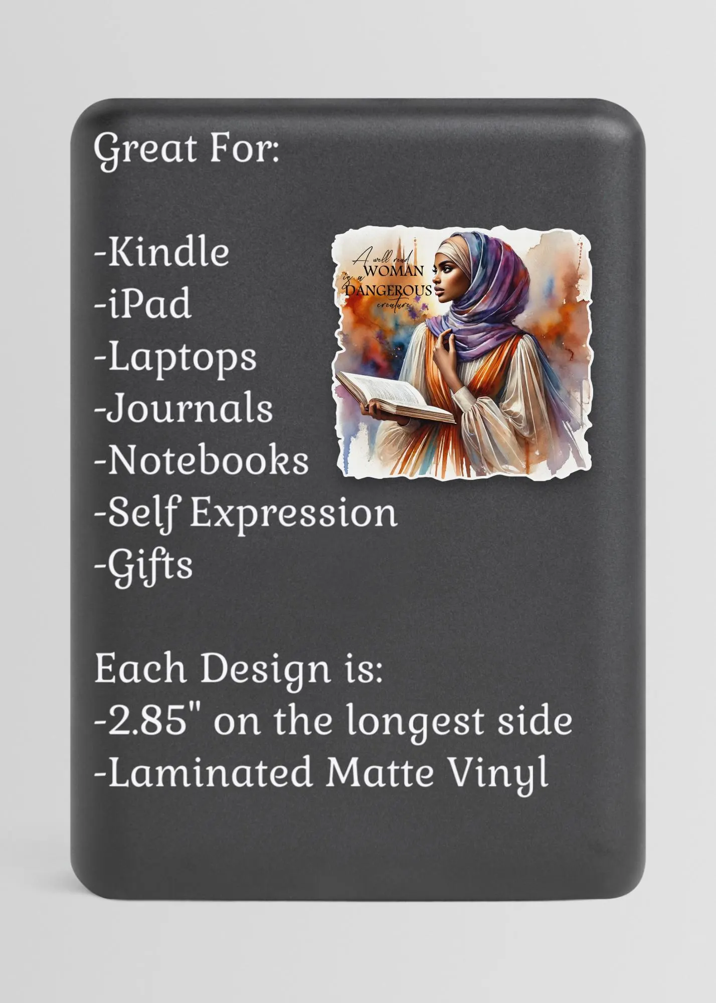 Well Read Black Woman Sticker, Black Hijabi Woman Who Loves to Read, Black Girl Stationery, African American Book Lover, Kindle Sticker - image 2