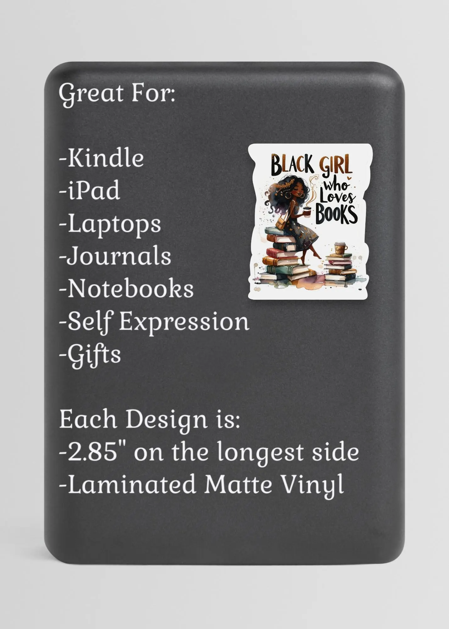Black Girl Who Loves Books Sticker, Black Woman Who Loves to Read, Black Girl Stationery, African American Book Lover, Cute Kindle Sticker - image 3