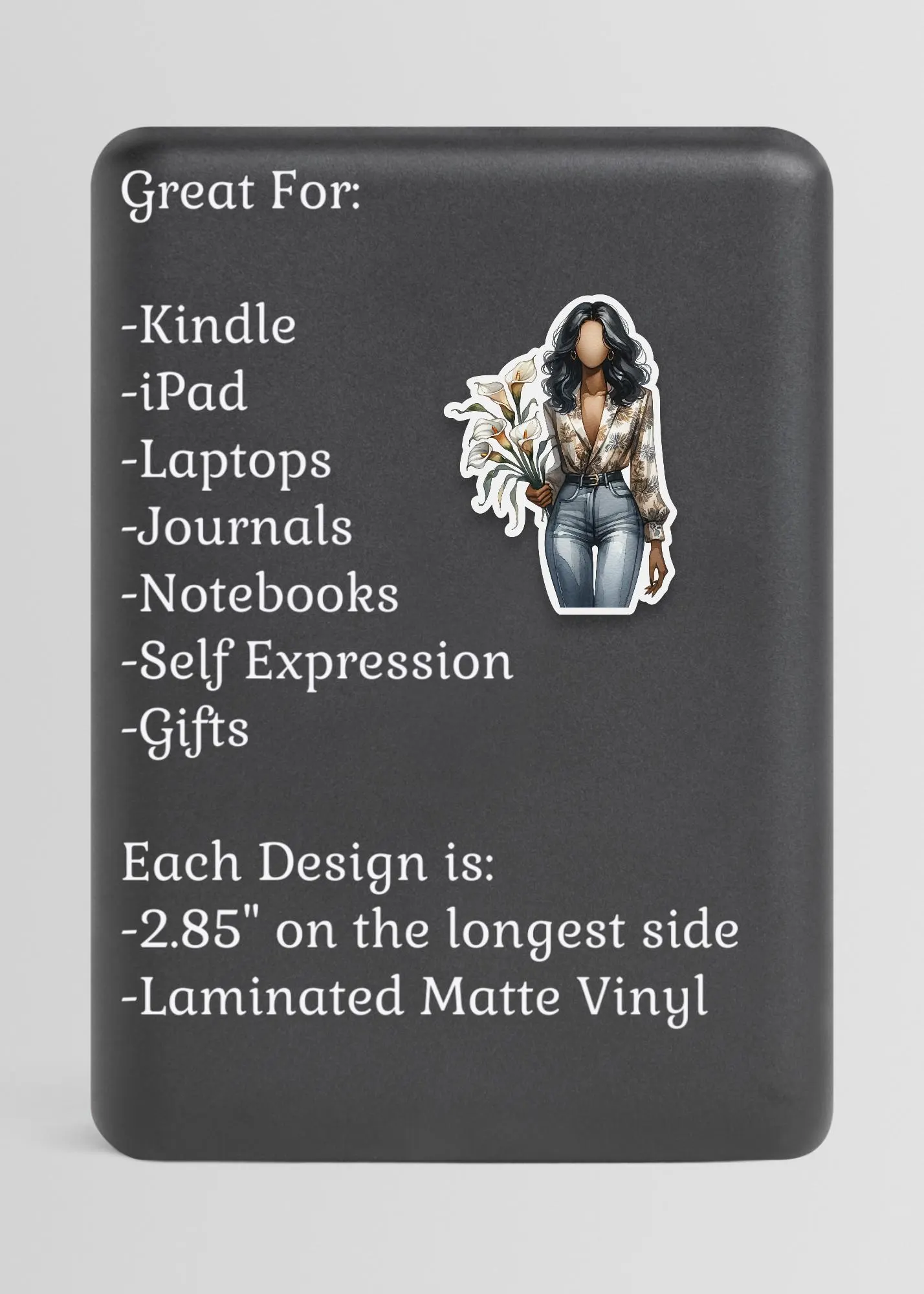 Black Woman with Flowers Sticker, Black Girl Watercolor Sticker, Melanin Sticker, Calla Lilies, Flower Lover, Faceless, Fashion Doll - image 2