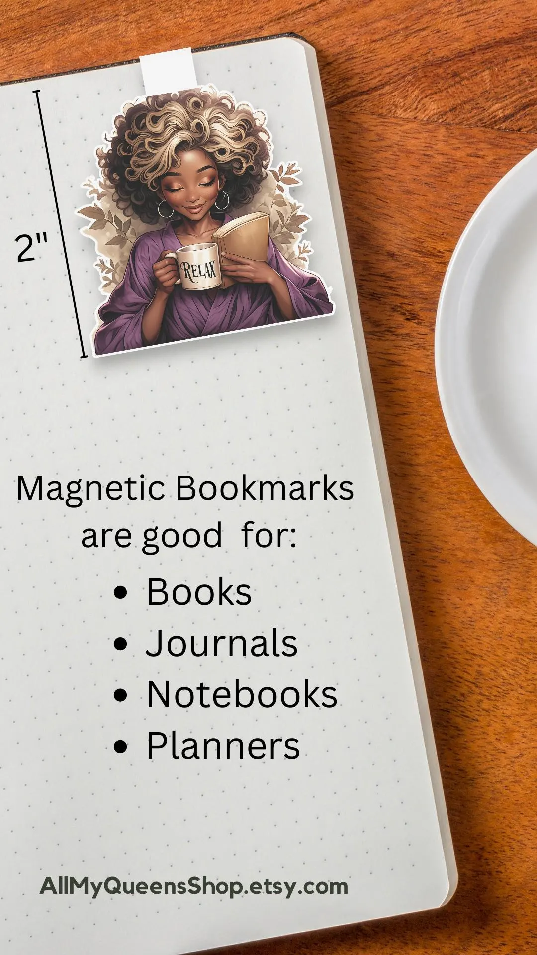 Relax Magnetic Bookmark, Black Woman Who Loves to Read, Book Accessory, African American Book Lover, Bookworm, Book Club, Melanin Bookmark - image 2