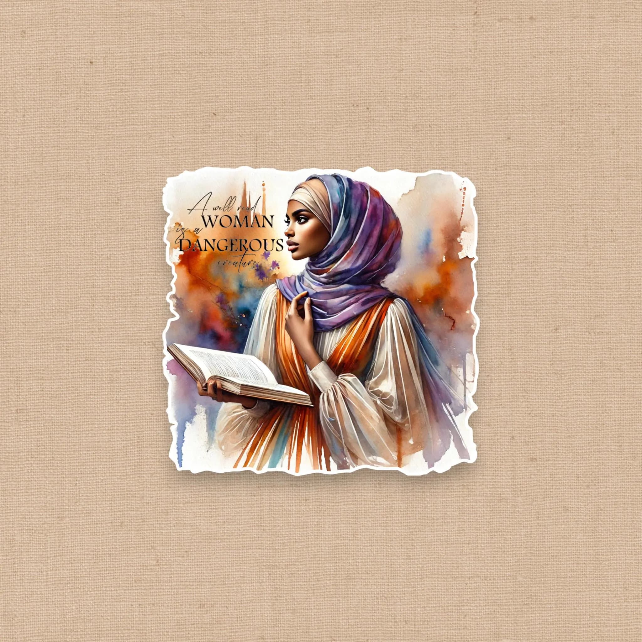 Well Read Black Woman Sticker, Black Hijabi Woman Who Loves to Read, Black Girl Stationery, African American Book Lover, Kindle Sticker