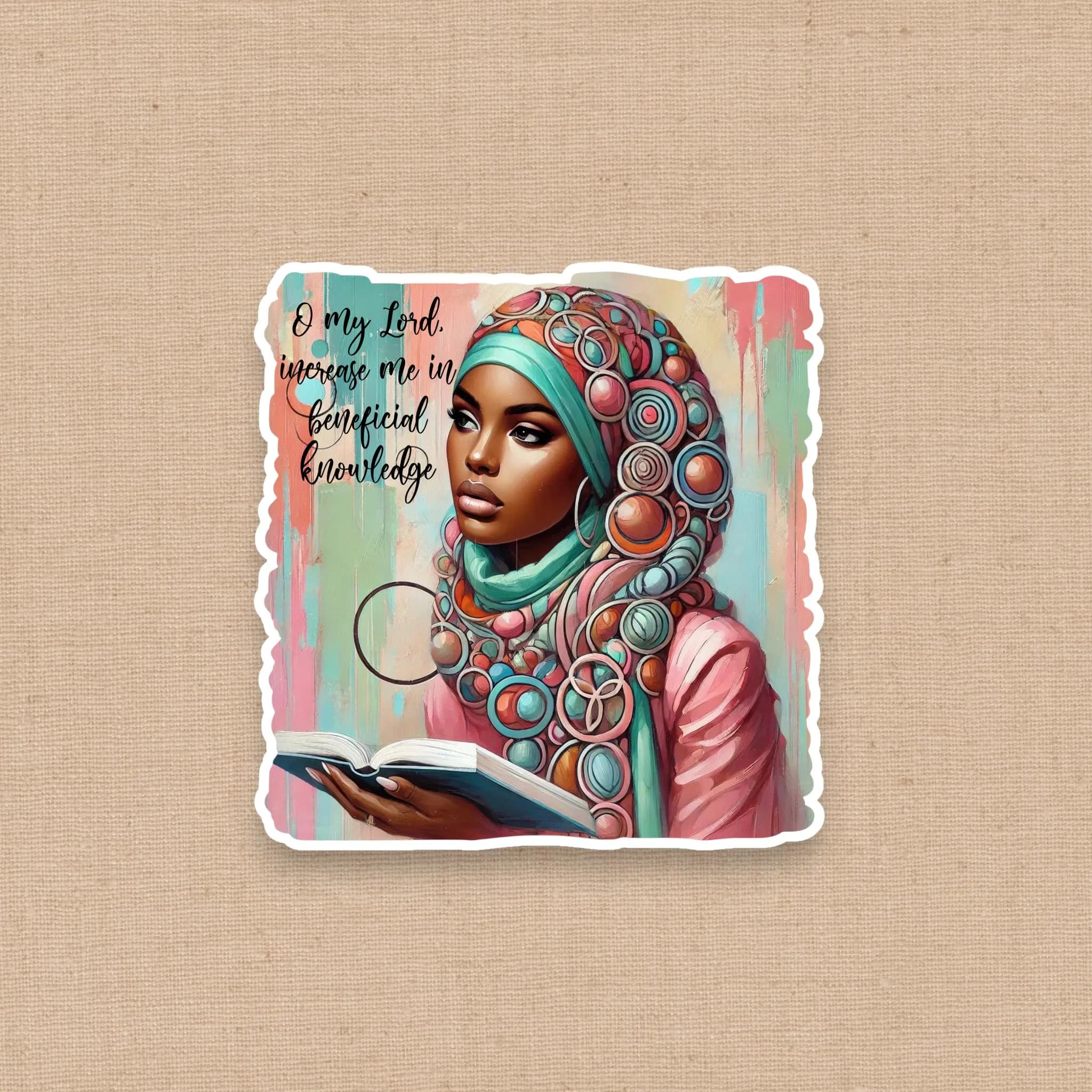 Beneficial Knowledge Sticker, Black Hijabi Woman Who Loves to Read, Black Girl Stationery, Book Lover, Hijabi, Kindle Sticker