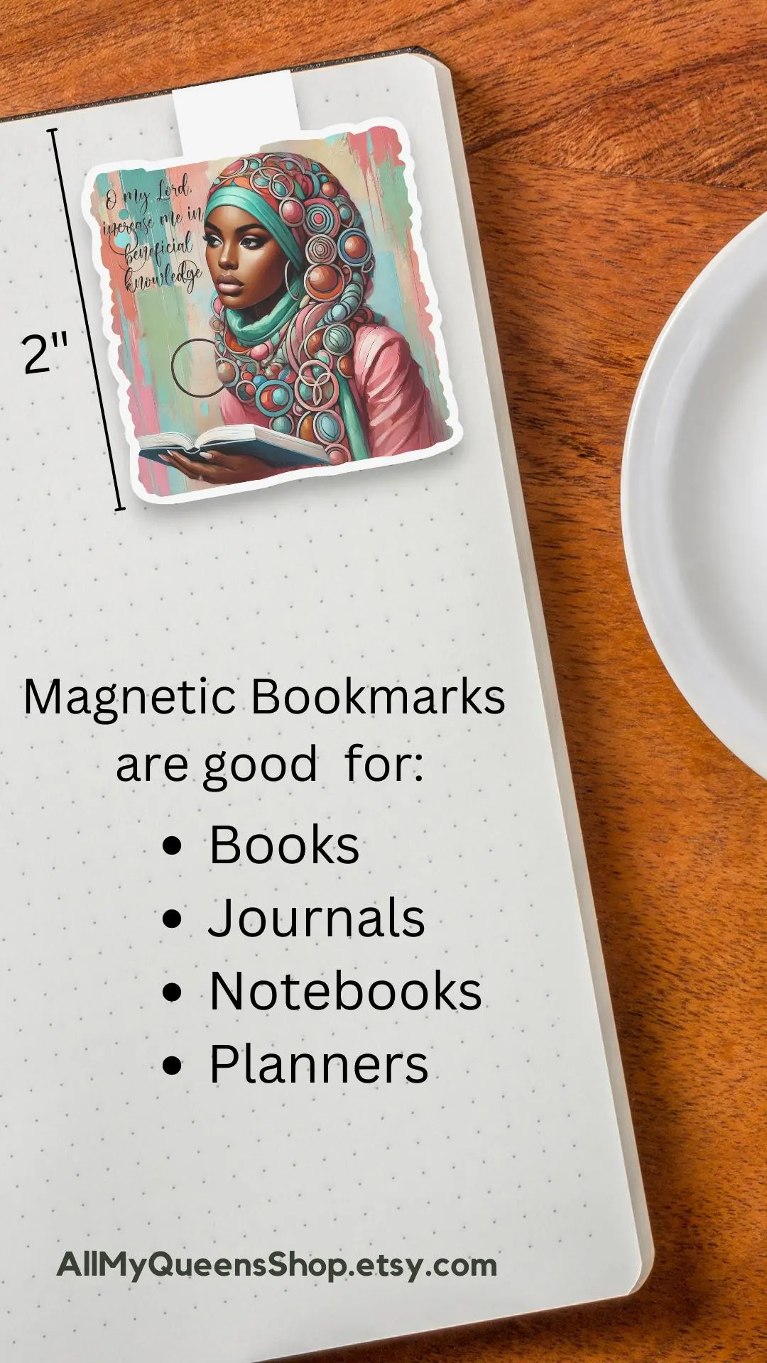 Beneficial Knowledge Magnetic Bookmark, Black Woman Who Loves to Read, Muslim Reader, African American Book Lover, Hijabi Bookmark - image 3