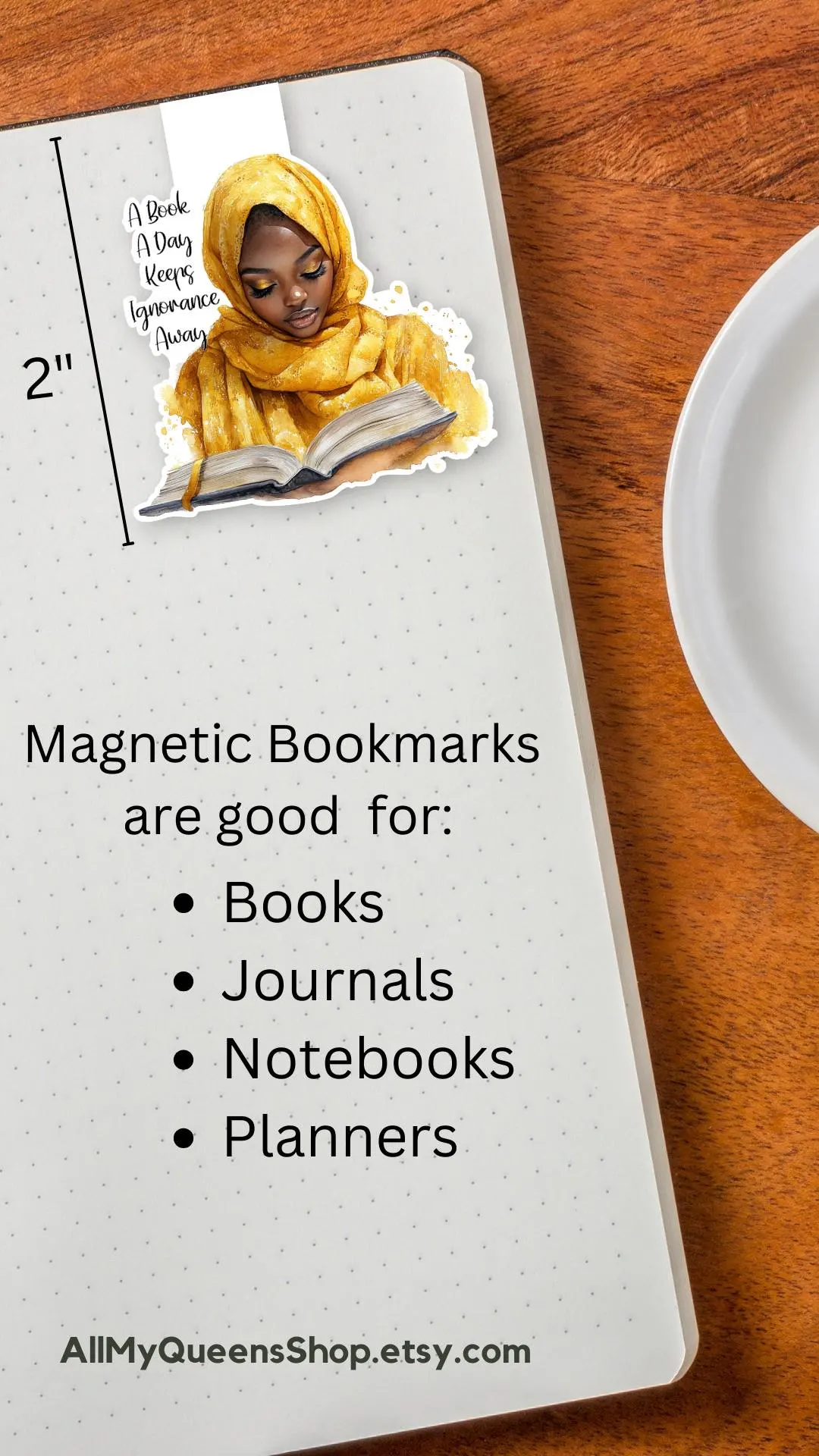 A Book A Day Magnetic Bookmark, Black Woman Who Loves to Read, African American Book Lover, Hijabi, Cute Bookmark Stationery, Muslim Woman - image 3