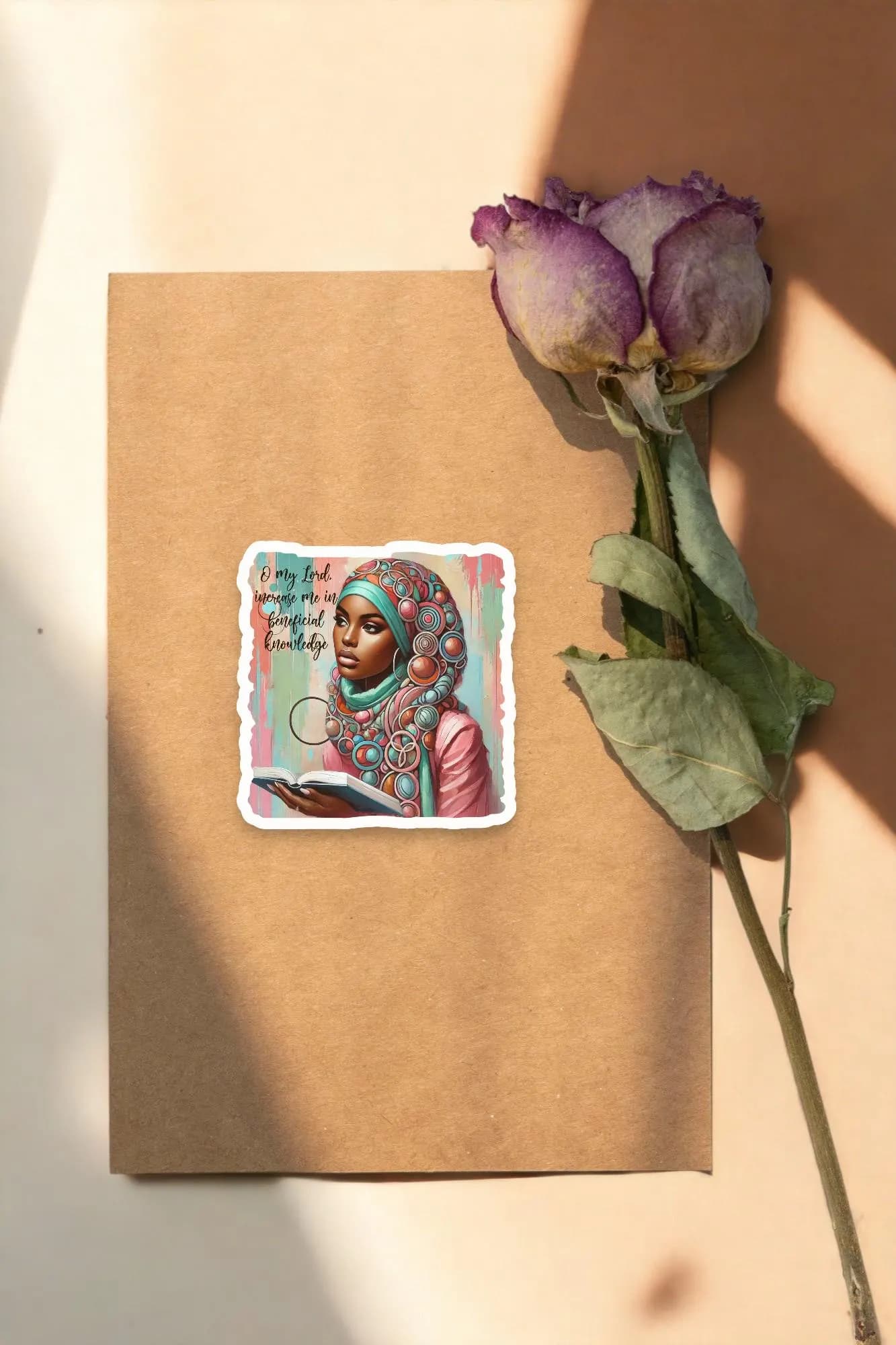 Beneficial Knowledge Sticker, Black Hijabi Woman Who Loves to Read, Black Girl Stationery, Book Lover, Hijabi, Kindle Sticker - image 2