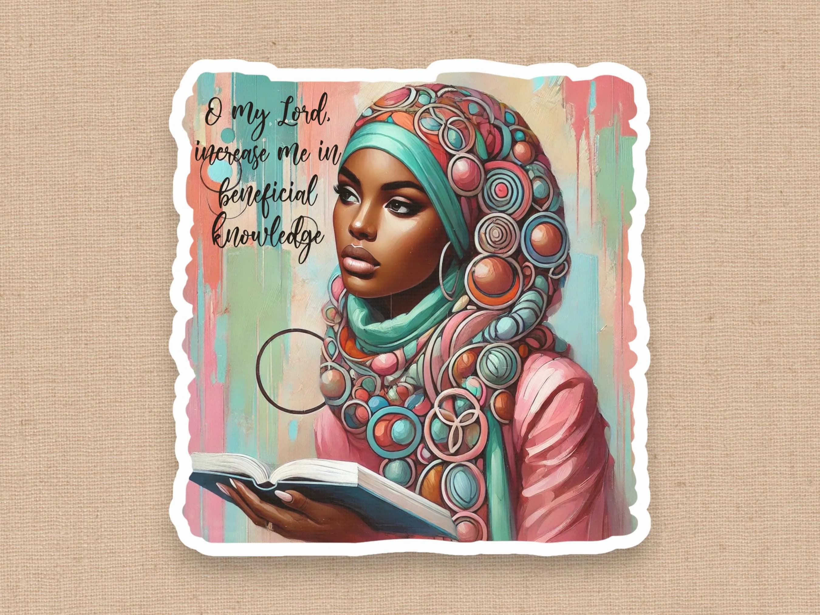 Beneficial Knowledge Sticker, Black Hijabi Woman Who Loves to Read, Black Girl Stationery, Book Lover, Hijabi, Kindle Sticker - image 3