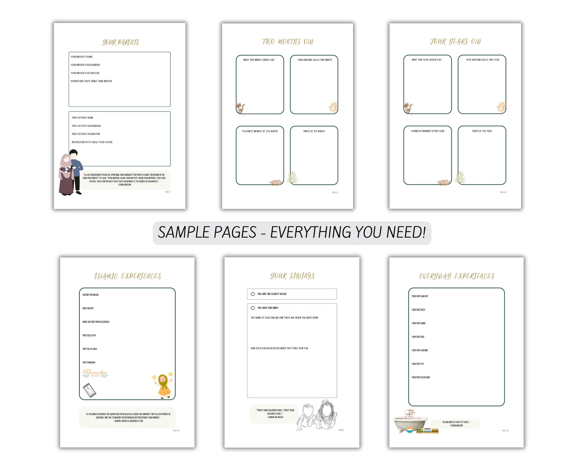 Salaam Little Muslim - Muslim Baby Keepsake Book - Baby Memory Photo Book with Quran and Hadith References - 80 Pages -Digital Print - image 4