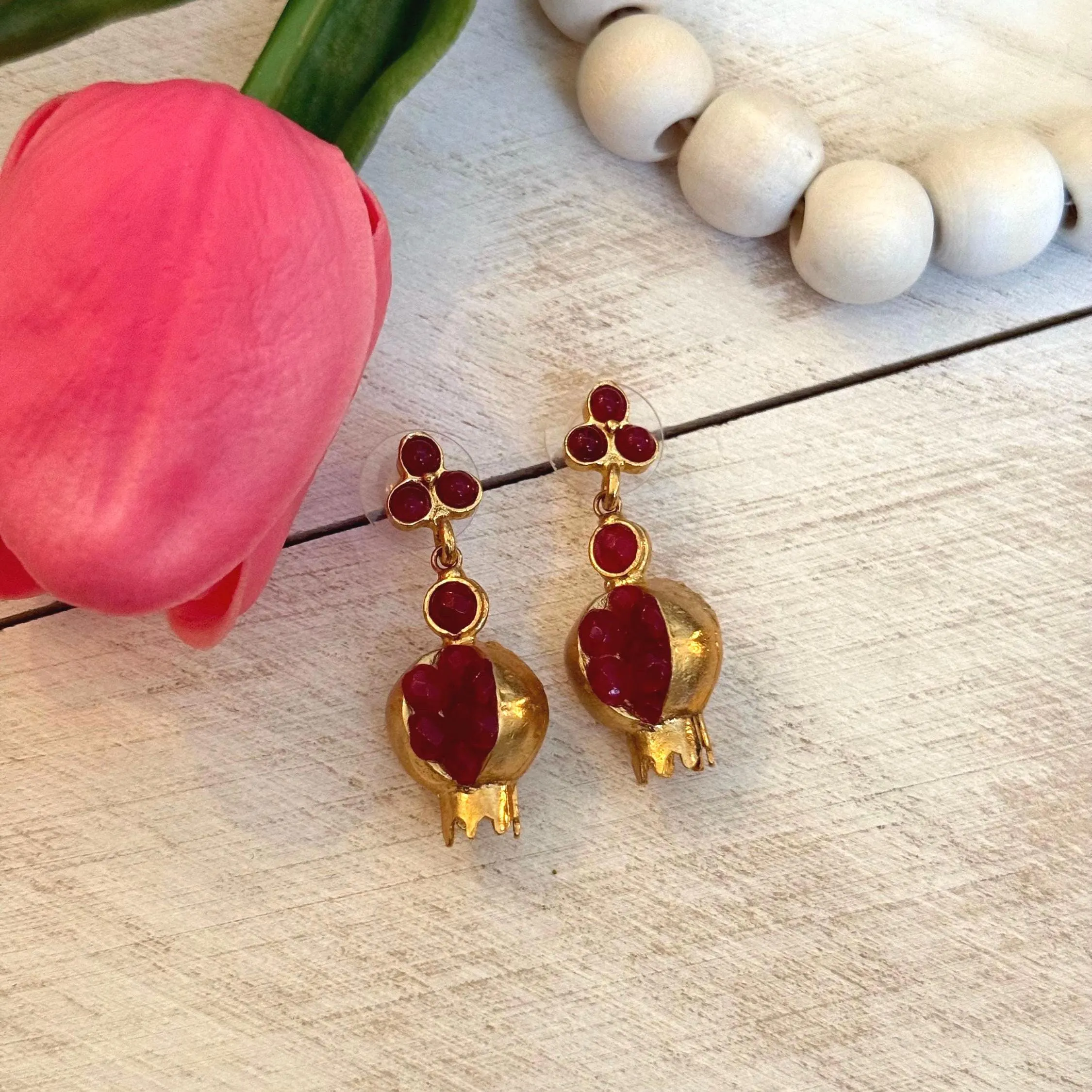 Handmade Red Garnet Pomegranate Earrings - image 4