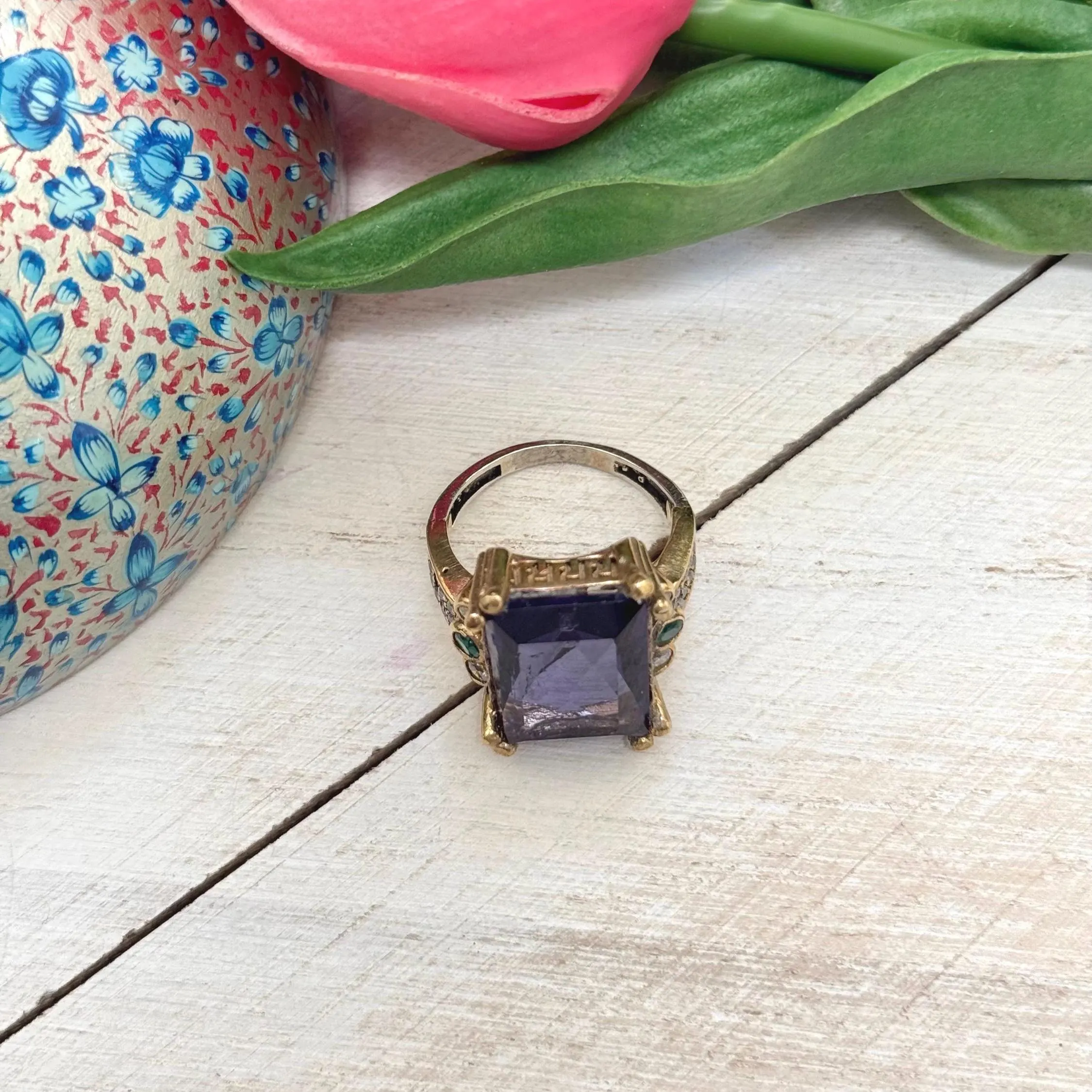 Ottoman Inspired Amethyst and Zircon Ring | 925 Sterling Silver & Brass - image 3