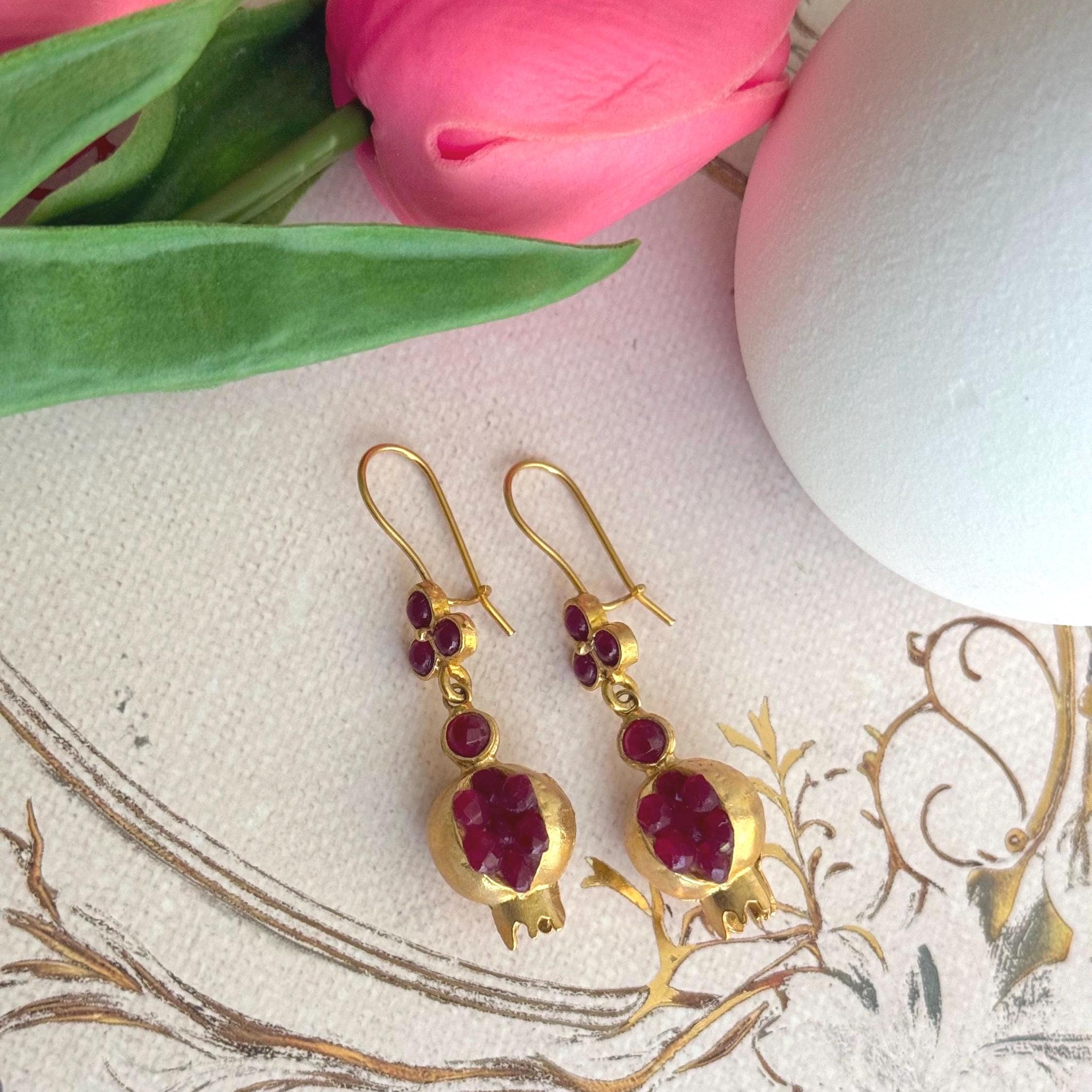 Handmade Red Garnet Pomegranate Earrings - image 3