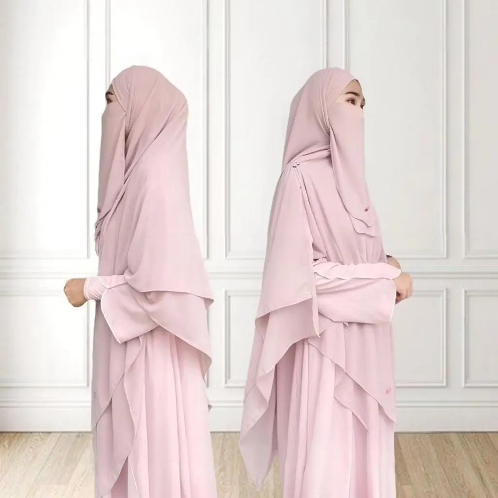 Long Layered Khimar Hijab with niqab | Modest Islamic Jilbab | Soft Chiffon Prayer Hijab | Muslim Gift - image 2