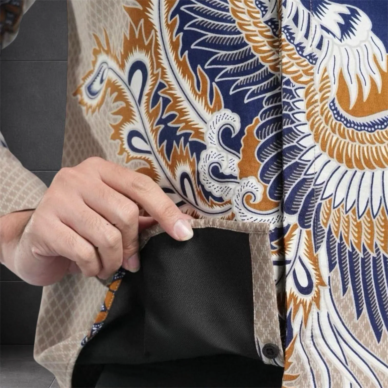 Men’s Batik Shirt, Navy Blue Beige Bird Pattern, Slim Fit Long and short Sleeve Indonesian Batik, Formal Men’s Shirt, Unique Ethnic Wear - image 4